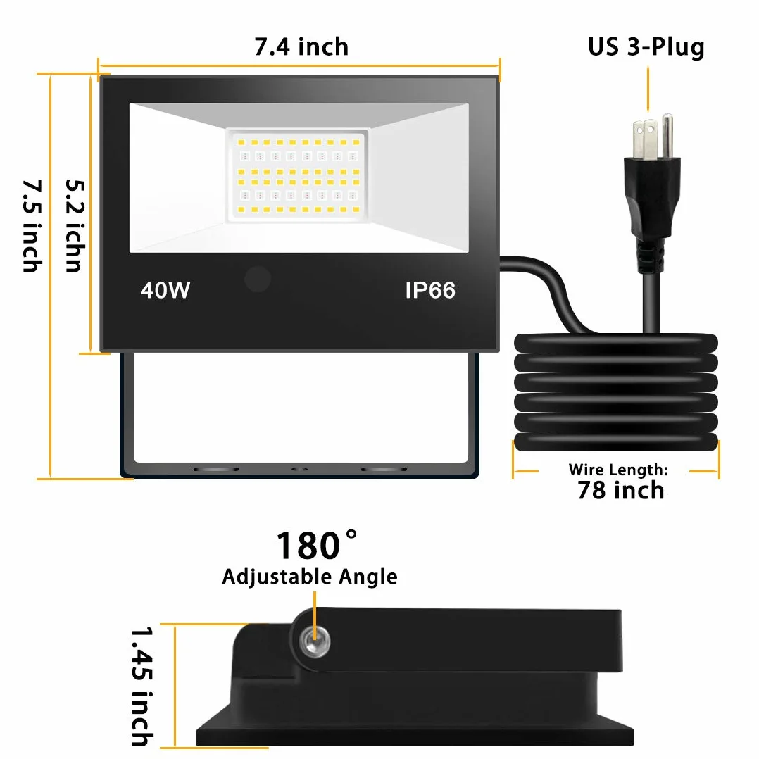HEKEE Reflektor LED 40 W RGBW ze zmianą kolorów, 120 kolorów, timer, 4000 lumenów, IP66