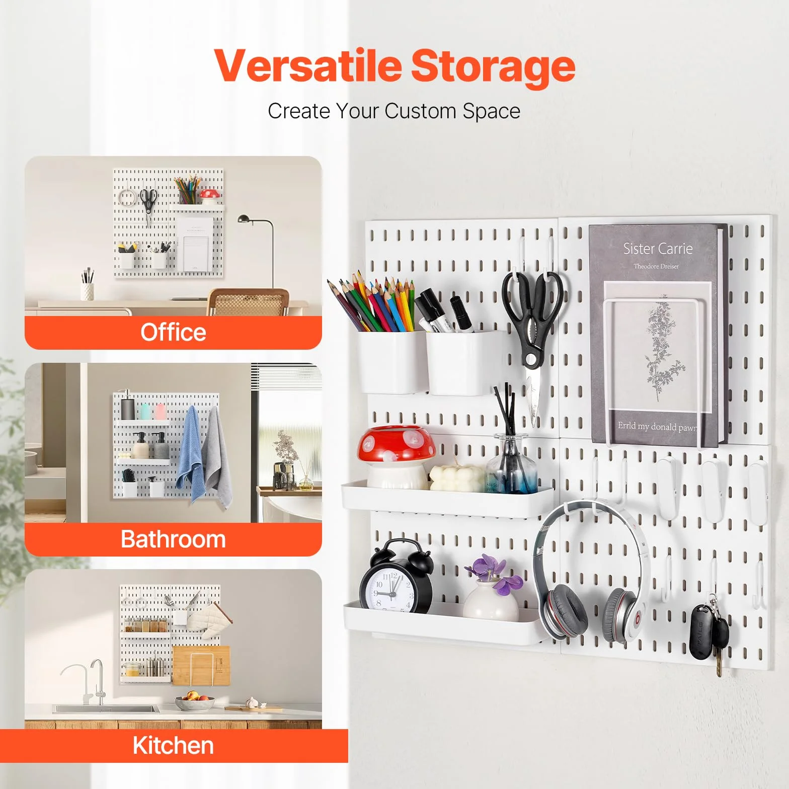 VEVOR Uchwyt na narzędzia ścienne 28 x 28 cm zestaw 4 plastikowych organizatorów ściennych z akcesoriami garażowymi, narzędziami, kuchnią, salonem, pokojem rzemieślniczym, biurem, łazienką, domem,