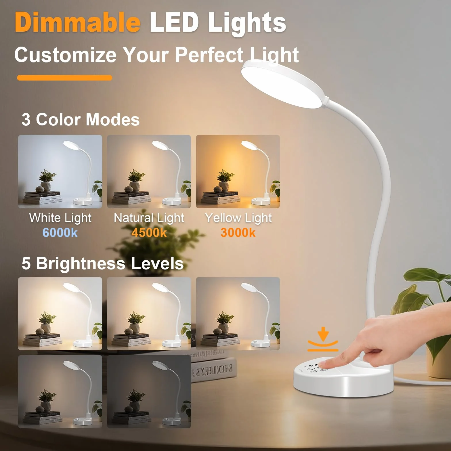Lampa biurkowa LED 78 LED z portami USB, ściemniana, 3 temperatury kolorów, 5 jasności, 4 timery, elastyczne ramię 15 W, przyjazna dla oka lampka do czytania