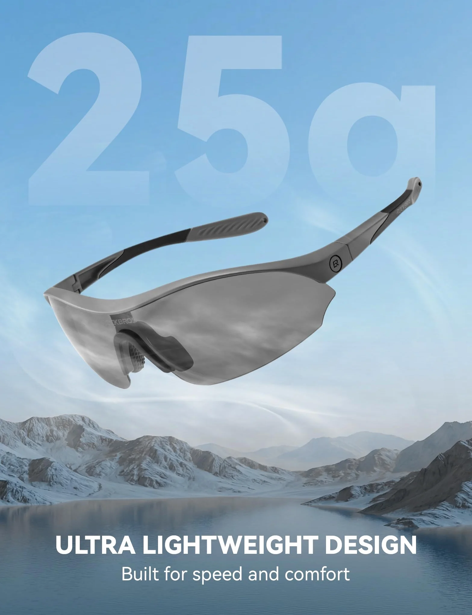 ROCKBROS Polaryzacyjne okulary rowerowe dla mężczyzn i kobiet z 3 wymiennymi soczewkami 23 g, ultralekkie okulary sportowe, szybka wymiana, regulowana nakładka na nos UV400, do biegania, jazdy