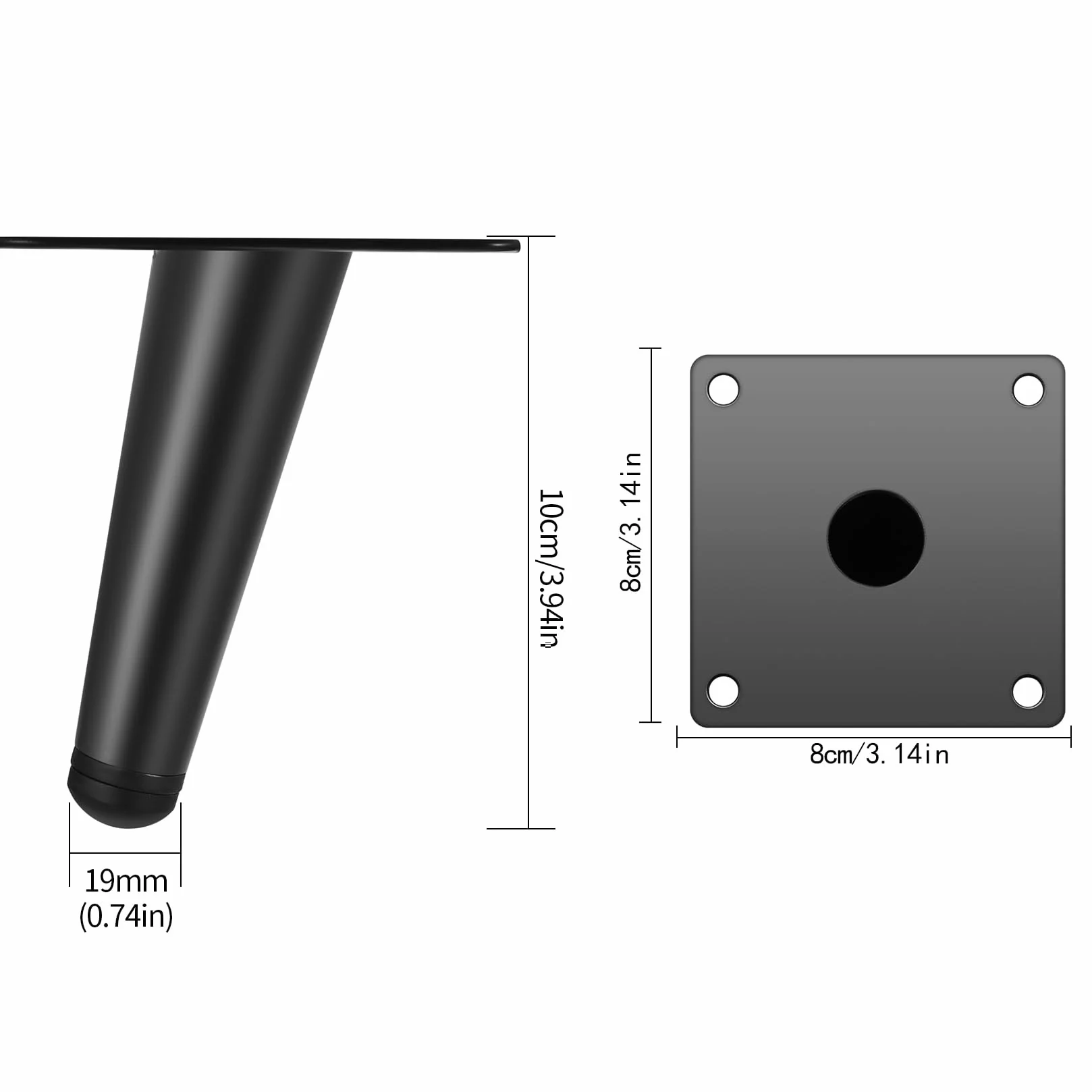Nogi Meblowe Skośne Metalowe Czarne 10 cm 4 Sztuki Do Szafy Sofy Stołu