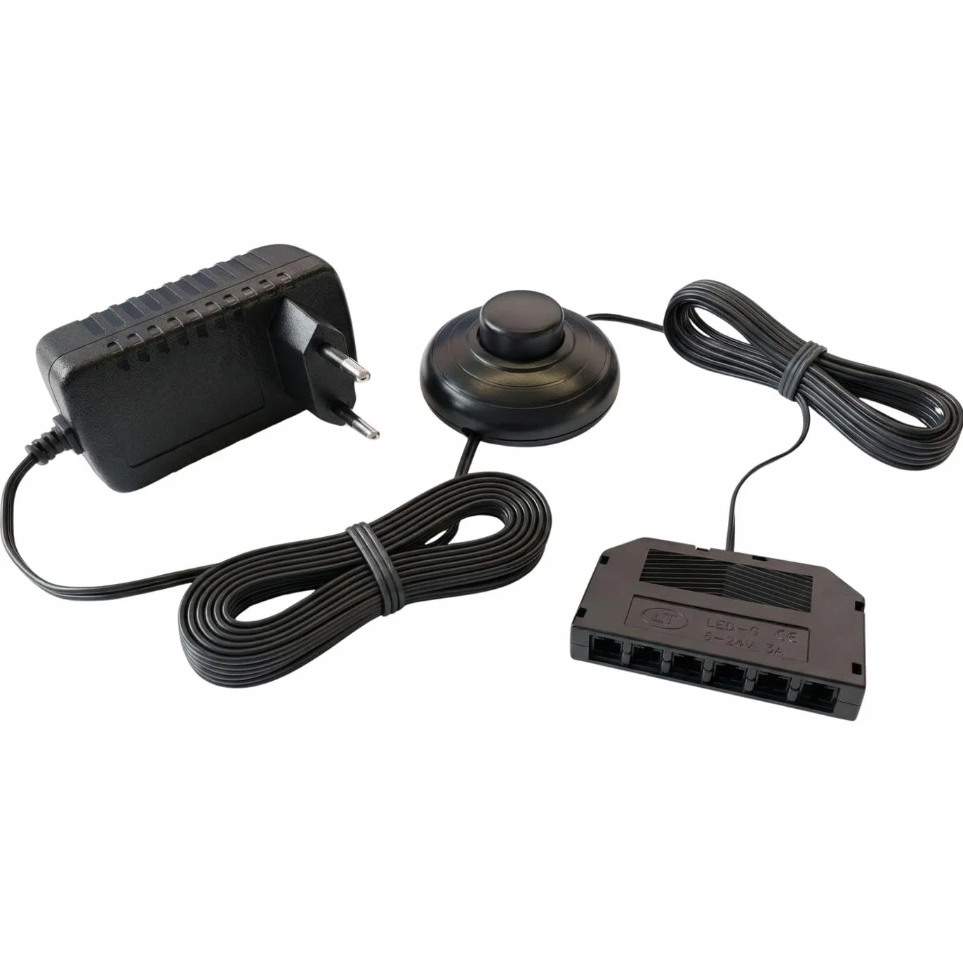 Lumonic Zasilacz LED 12V 18W 340cm Plug & Play z przelacznikiem noznym 6-droznym rozdzielaczem
