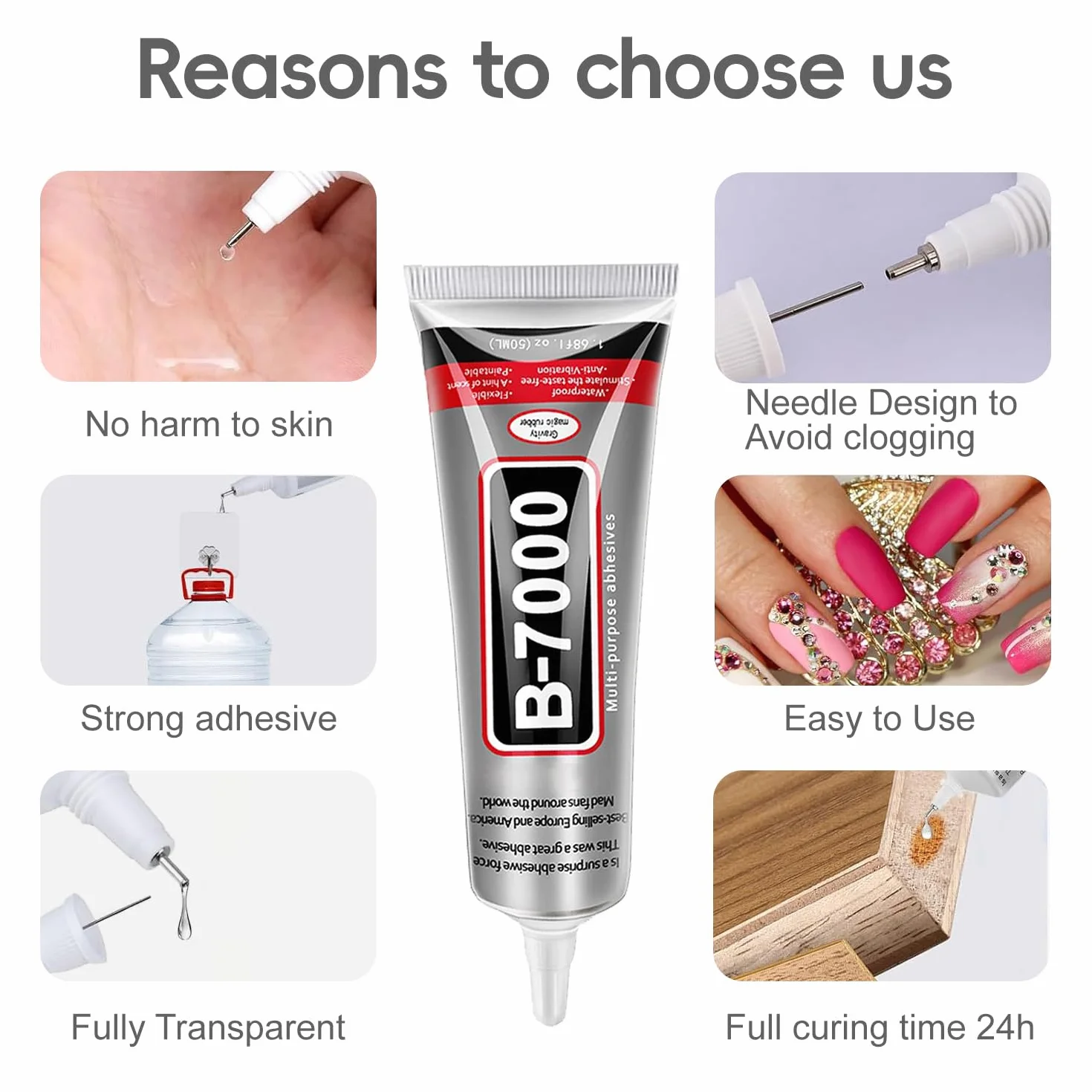 B-7000 Klej do Rhinestones and Jewelry Making | 15 ml przezroczysty uniwersalny klej z precyzyjną końcówką | Super mocny klej do rękodzieła wiskozy do telefonu z tkaniny ze szkła drzewnego |