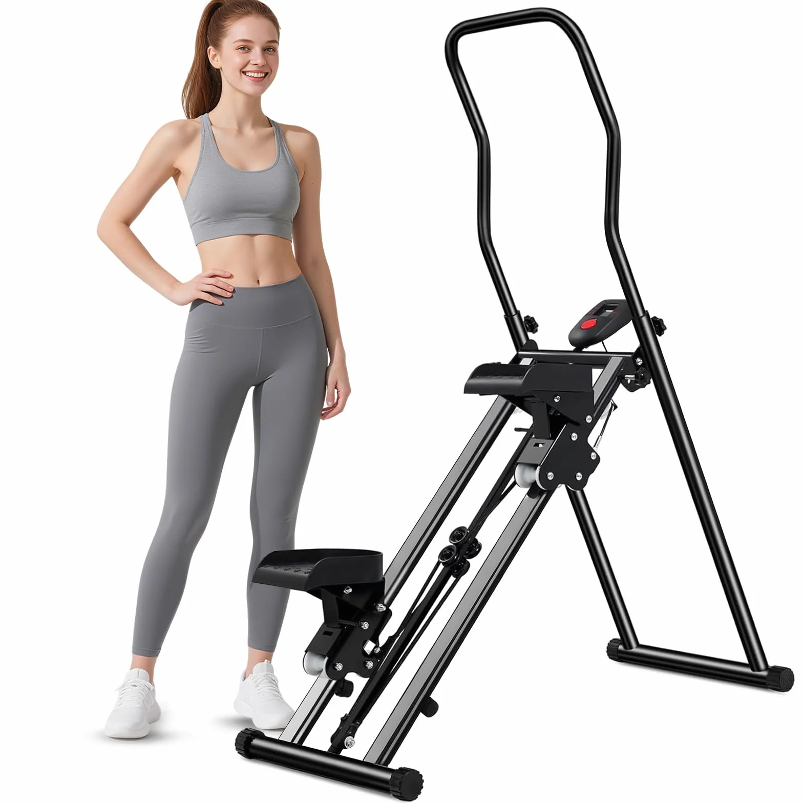 Stair Stepper do domu: Stairmaster do domu | urządzenie fitness do wspinaczki schodów | kompaktowy składany stepper cardio Fitness – regulowane kierownice/pedały i wyświetlacz LCD (A)