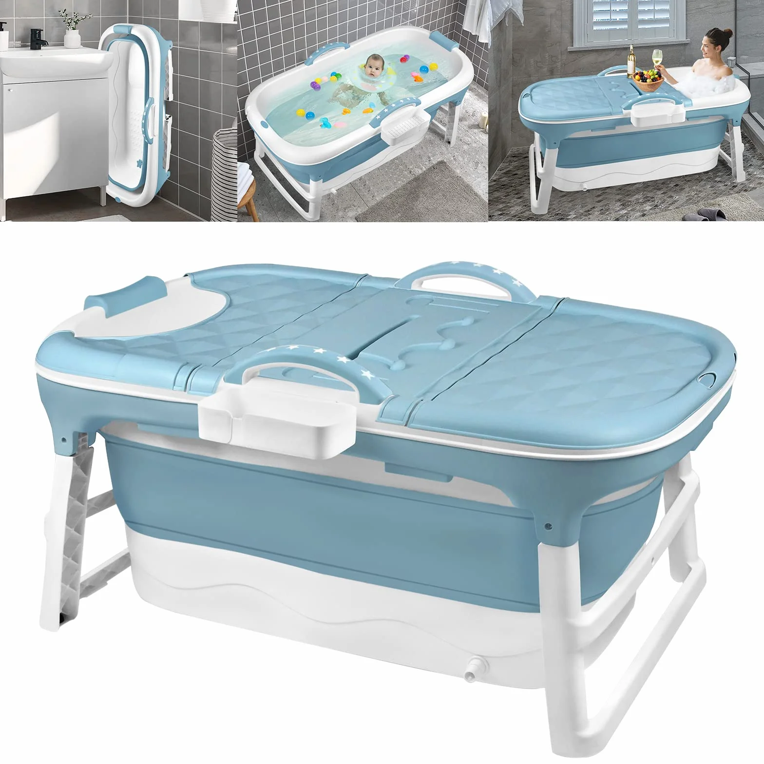 Aufun Składana wanna XL 112x62x52 cm z pokrywą rolkami masażu