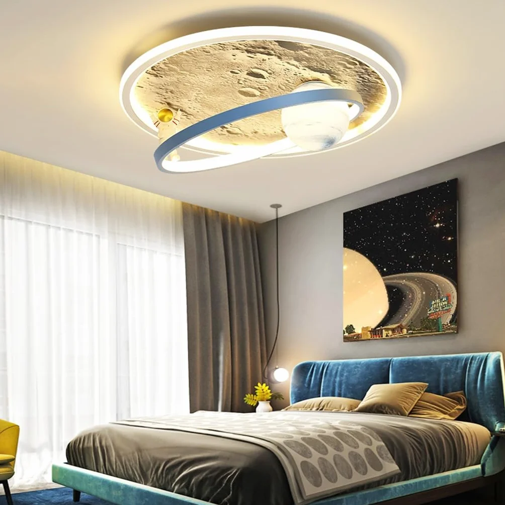 Led Lampa Sufitowa Ściemnialna Akrylowy Klosz Księżyc Astronauta Sypialnia Z Pilotem Salon Lampa Wisząca B