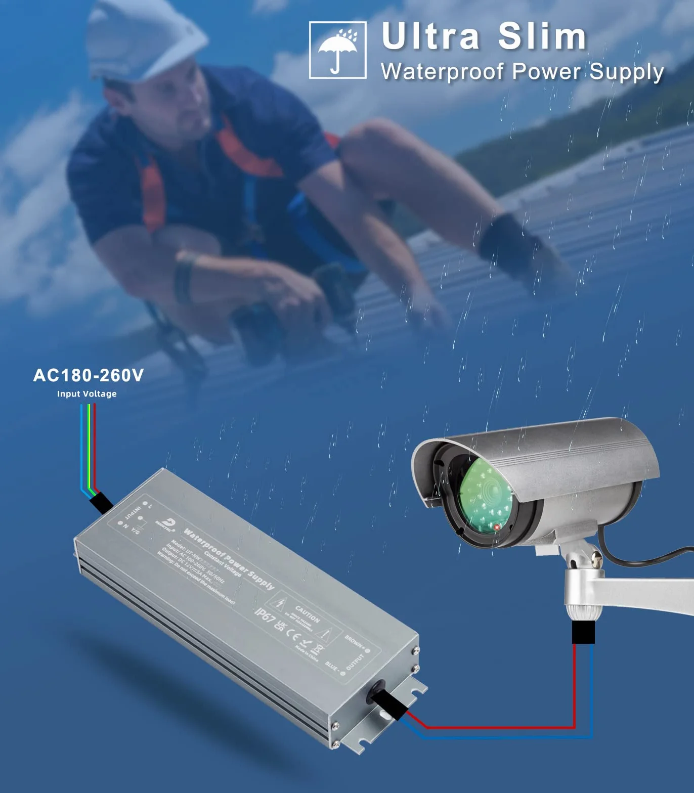 DUSKTEC Transformator 24 V 200 W wodoodporny IP67 zasilacz do taśm LED
