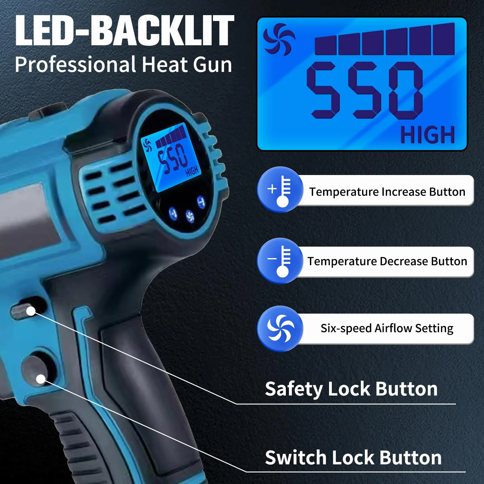 Makita Akumulatorowa Opalarka 18 V Bezprzewodowa z Wyświetlaczem LCD 50°C-550°C 5 Dysze