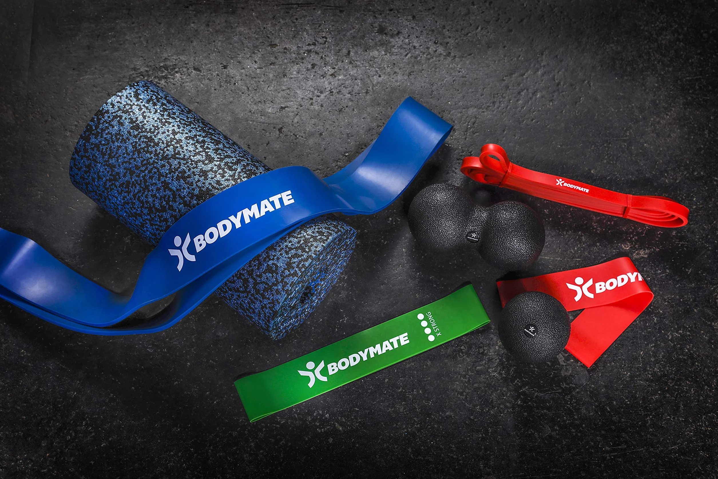 BODYMATE – wałek powięziowy, ekstra twardy, wałek treningowy do masażu indywidualnego i całego ciała, dla aktywnych sportowców, e-book w zestawie, różne długości, kolor szaro-niebieski/czarny