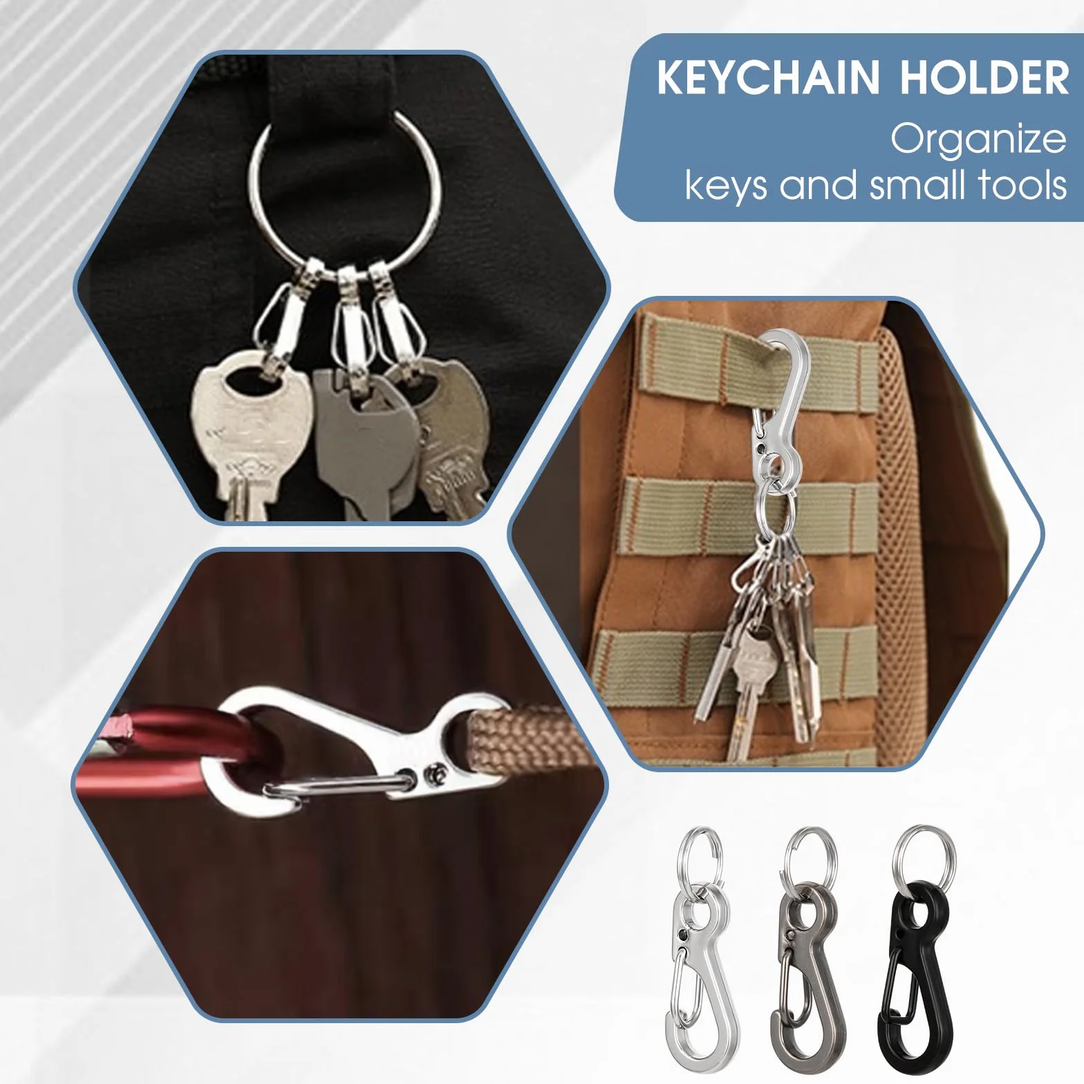 Mini Carabiner Caribeana 12 szt. Małe metalowe klipsy do kluczy 2,5 cm 3 kolory