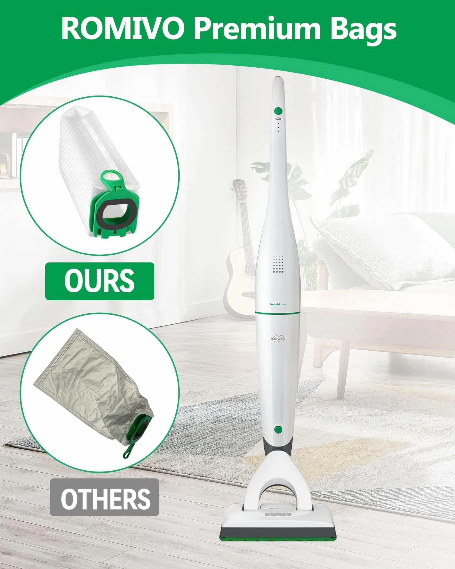 Worki do odkurzacza Vorwerk Kobold VB100, filtracyjne, zapasowe, z filtrami ochronnymi silnika