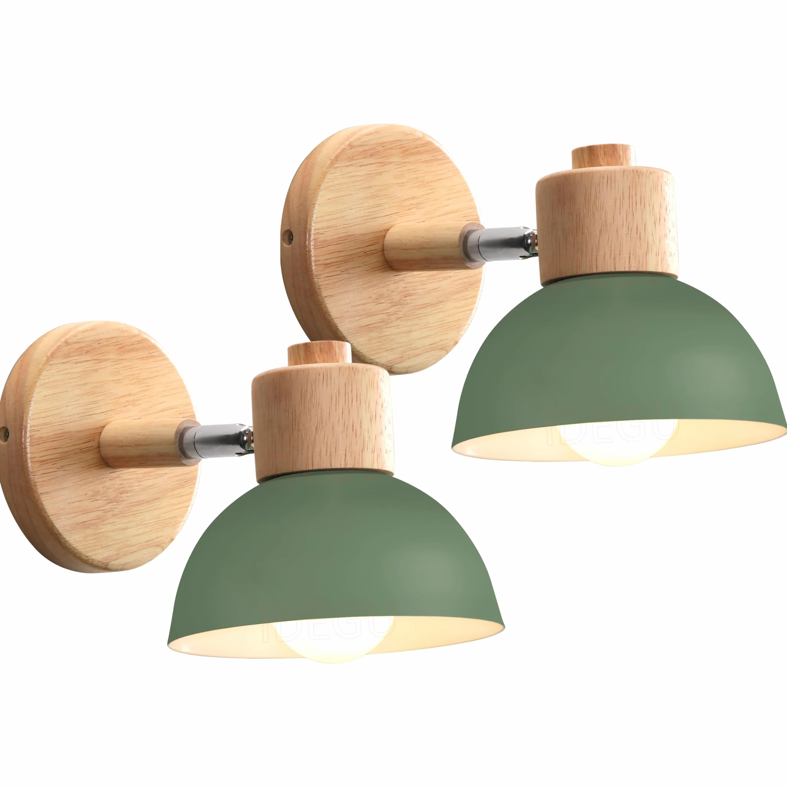 iDEGU 2 sztuki lamp ściennych, nowoczesne światło ścienne z drewna i metalu, półkolisty abażur, E27, regulowana lampa ścienna vintage do sypialni salonu