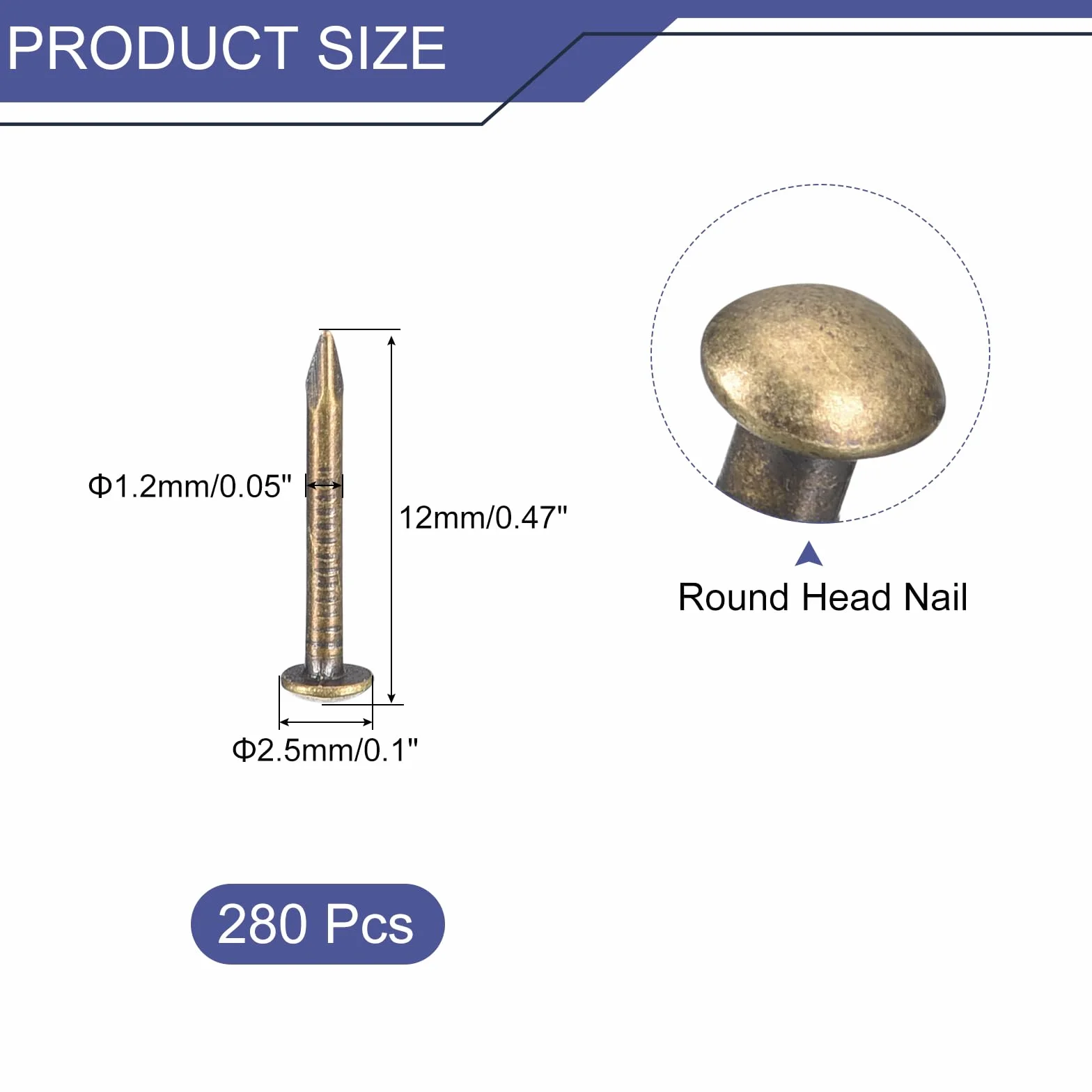 QUARKZMAN 280 sztuk małych gwoździ wkrętów drewnianych 1,2 x 12 mm Mosiężna okrągła główka do projektów DIY