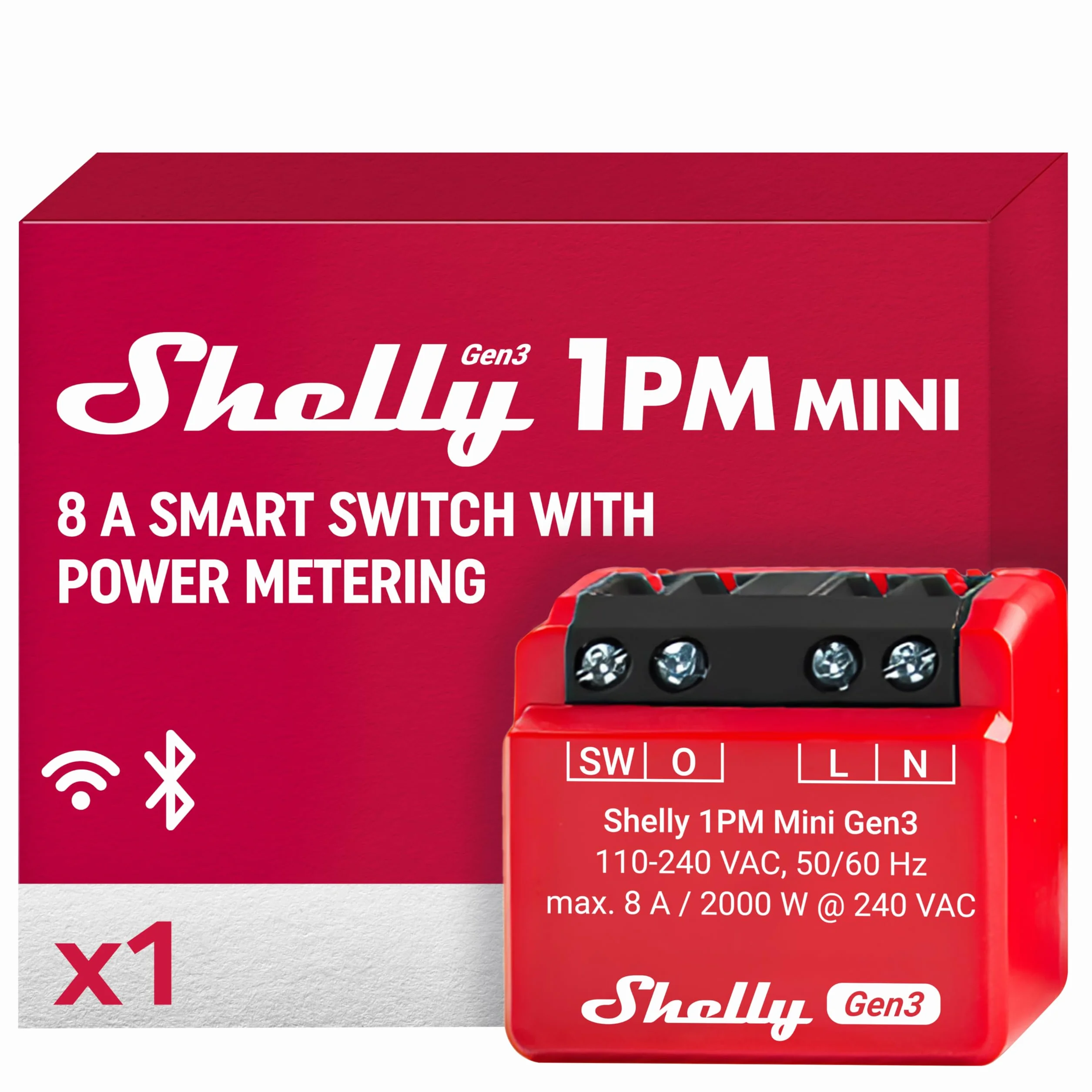 Shelly 1PM Mini Gen3 -Inteligentny Przekaźnik WiFi i Bluetooth, 1-Kanałowy 8A z Pomiarem Mocy,Automatyka Domowa,Kompatybilny z Alexa i Google Home,Aplikacja iOS i Android,Nie Wymaga Huba