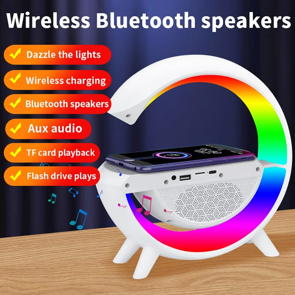 Lampa nastrojowa RGB bezprzewodowa ładowarka 10 W Głośnik BT Budzik LED black