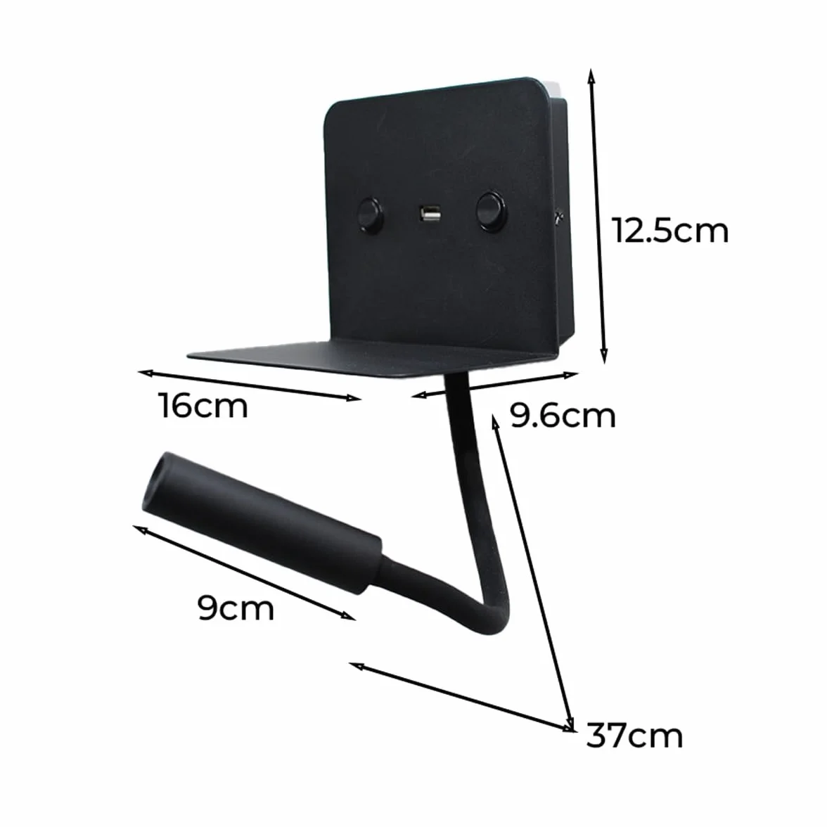 Alpinaluz Czarna lampa do czytania LED z stacją ładującą USB 3W Flexo 6W