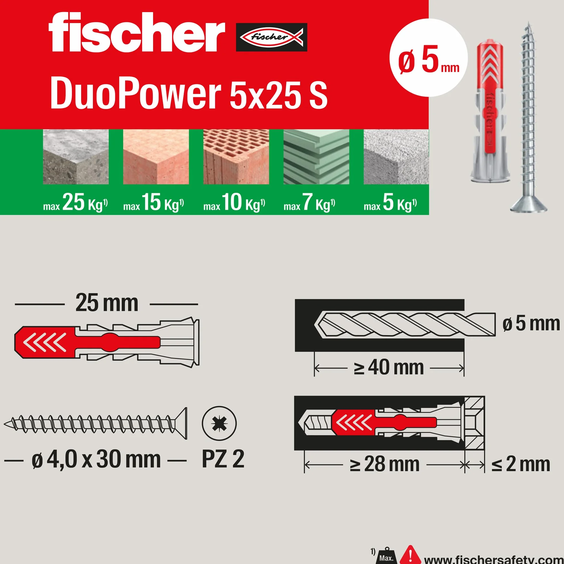 Fischer PowerBox 180 kołków DuoPower ze śrubami i hakami, do pełnej ściany, perforowanej i suchej zabudowy, 360 szt