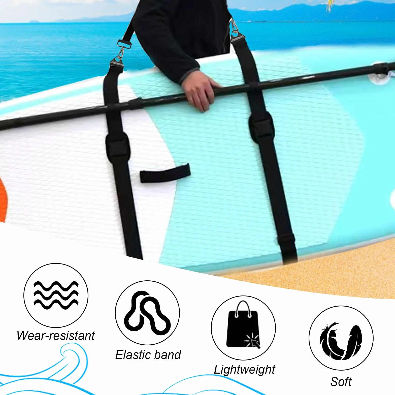 FGen Pasek na ramię do deski surfingowej, regulowany pasek do noszenia deski SUP, odpowiedni do kajaków, desek surfingowych, akcesoriów do deski wiosłowej