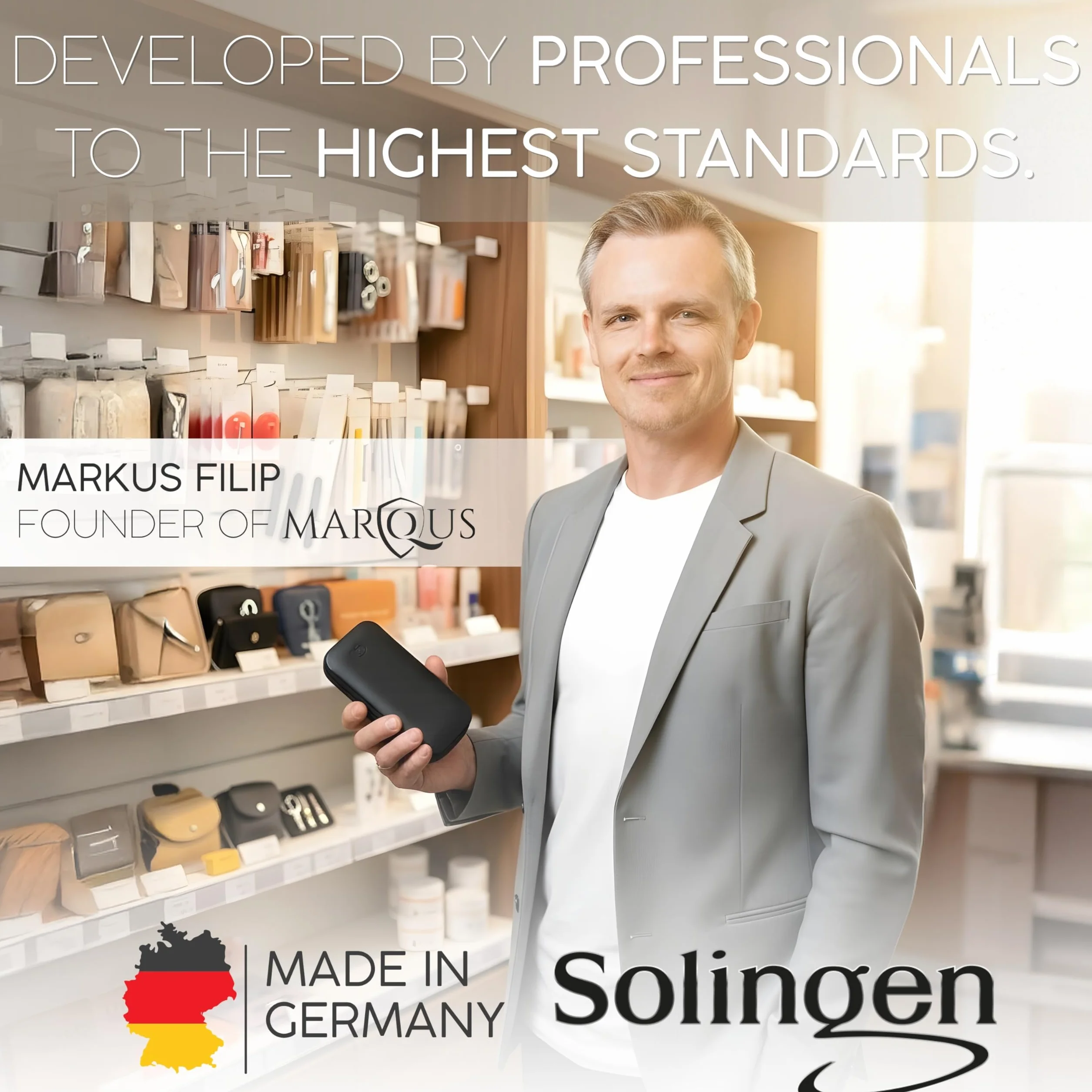 marQus Solingen Solingen zestaw do manicure – 12-częściowy zestaw do manicure i pedicure w etui z prawdziwej skóry, poręczny i miękki – kompletny zestaw ze wszystkim do pielęgnacji dłoni i stóp