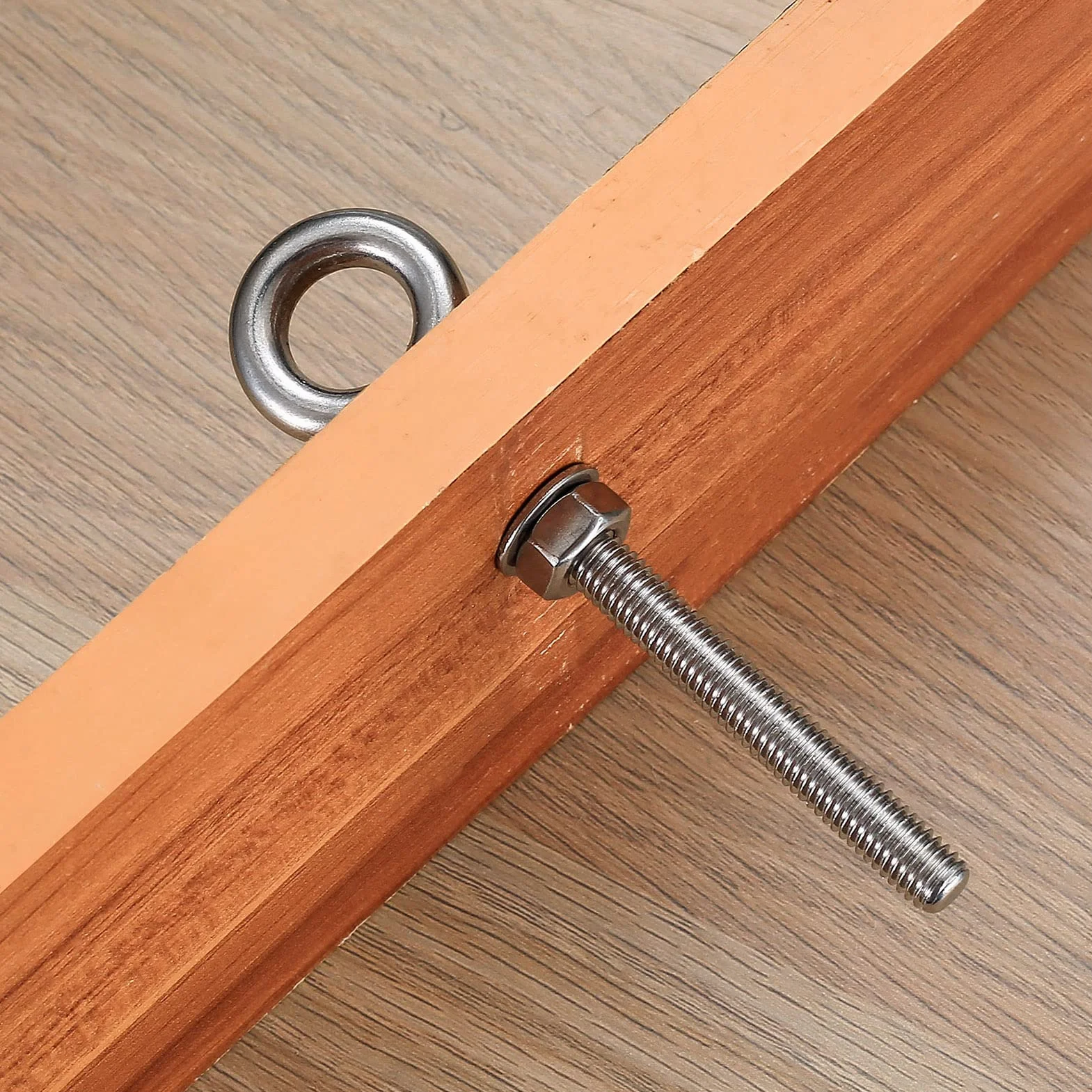 Śruba oczkowa M8 x 80 mm z karabińczykiem, stal nierdzewna, 2 szt. śruby oczkowe, 2 szt. karabińczyk
