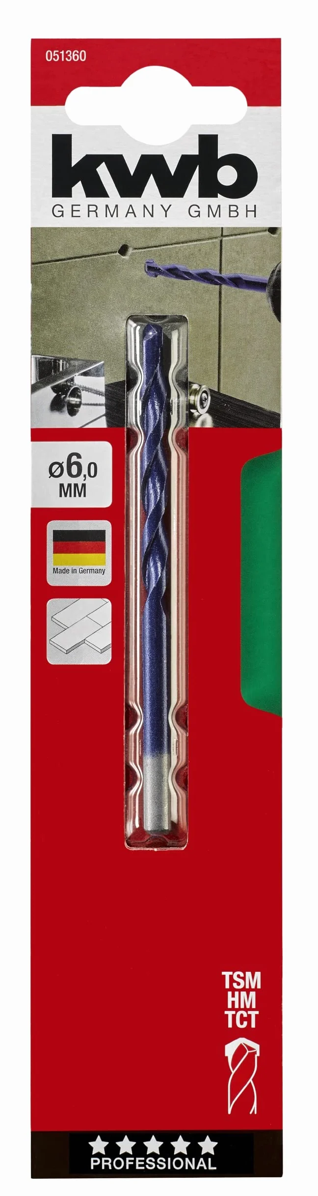 kwb Wiertło do dachówek Ø 5,0 mm 051350 wolframowo-tytanowo-węglika spiekanego do płytek z drobnym kamieniem lub cegie