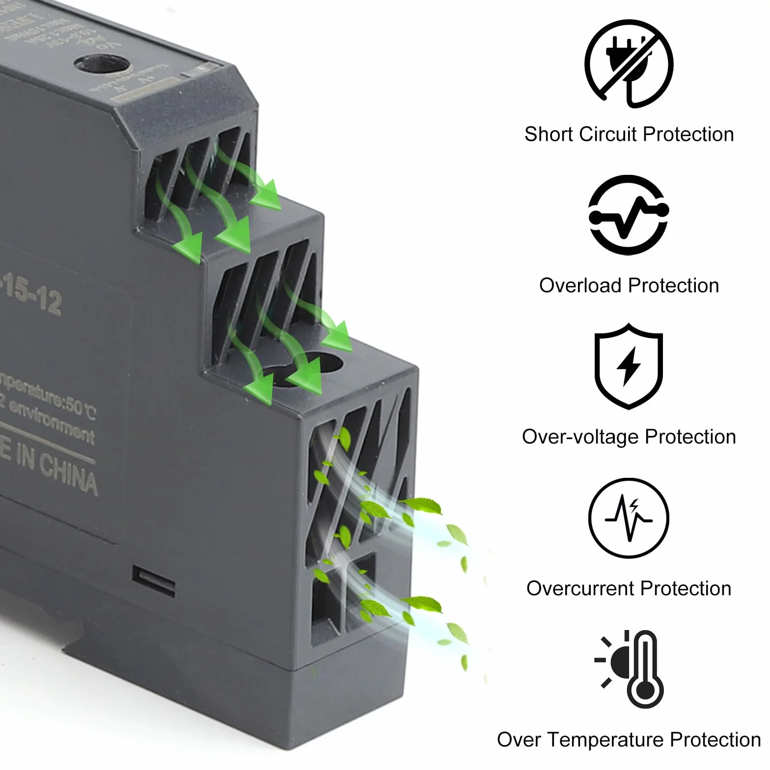 Zasilacz na szynie DIN 12 V DC 1,25 A 15 W, wejście 100-240 V AC 50/60 Hz transformator na szynie DIN do automatyki domowej lub przemysłowej