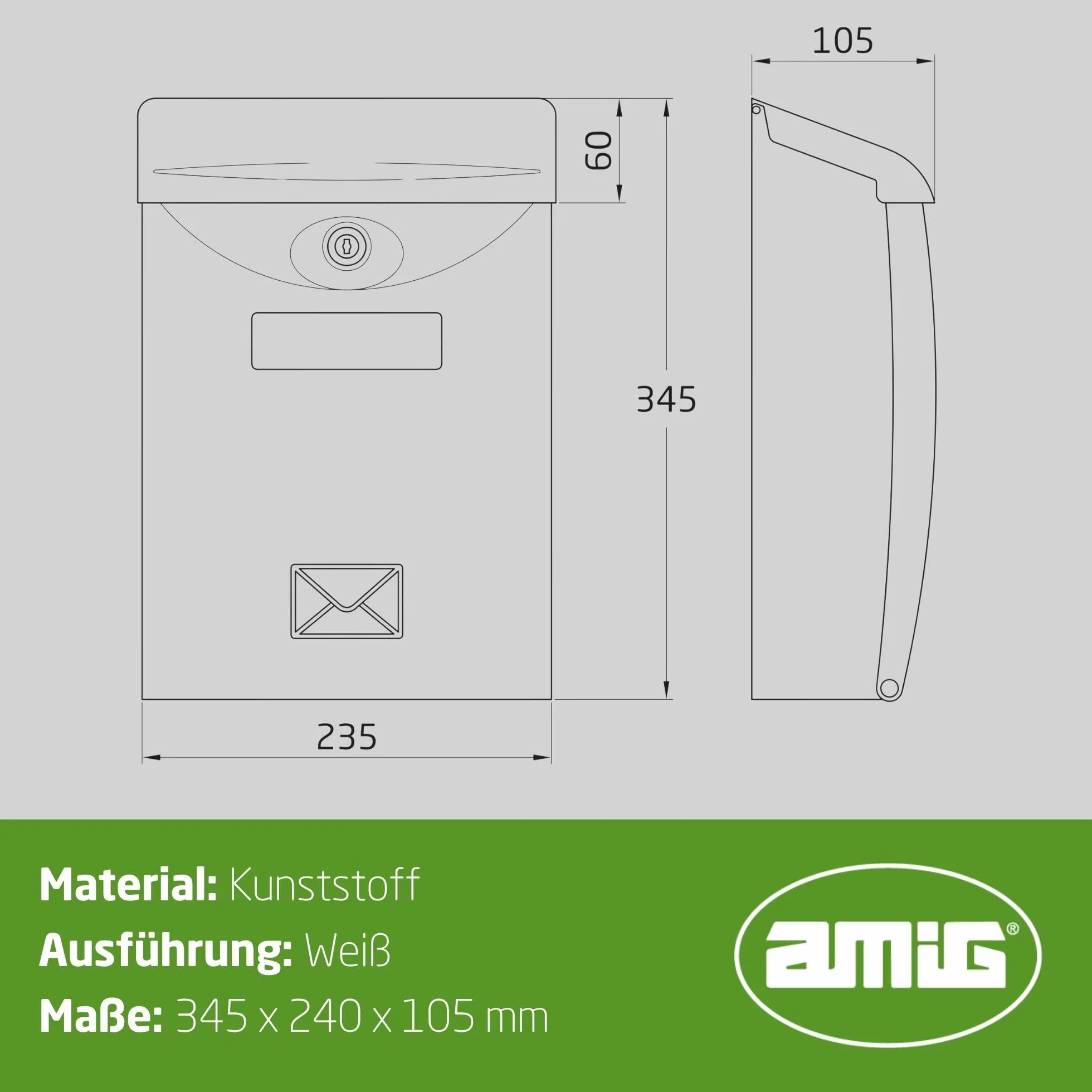 AMIG 18815 skrzynka pocztowa zewnętrzna Model 7 biała 34,5 x 20,5 x 10,5 cm