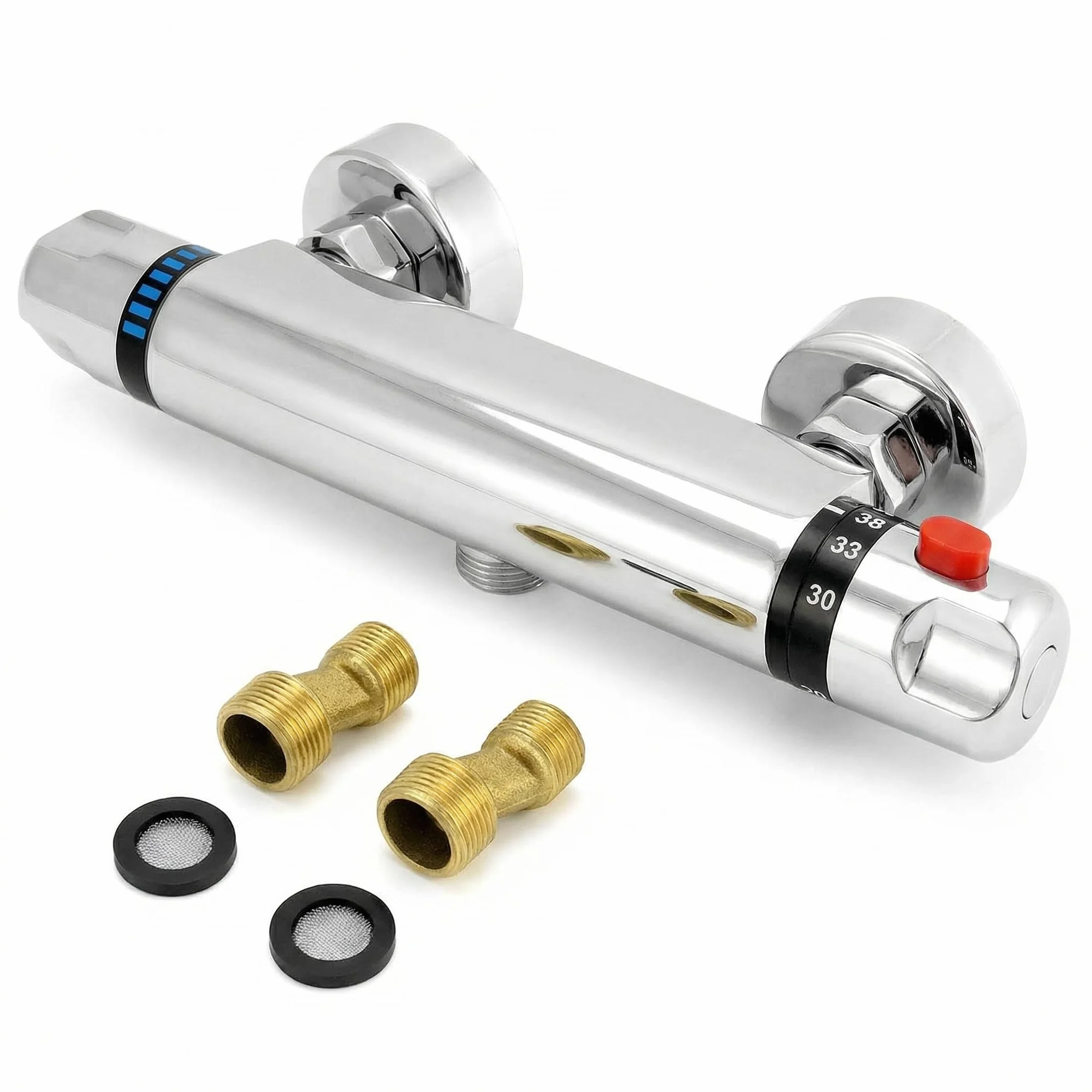 QWORK® termostatyczny kran prysznicowy, zawór G1/2" wylot, mosiężny mikser, stała regulacja temperatury do łazienki