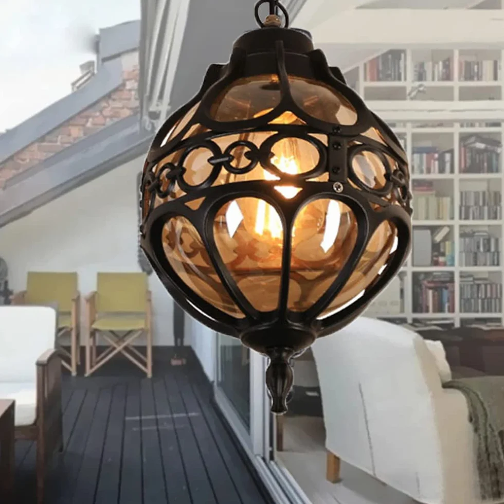 Rustykalna lampa wisząca zewnętrzna metalowa czarna IP65 wodoszczelna E27 retro sufitowa aluminiowa