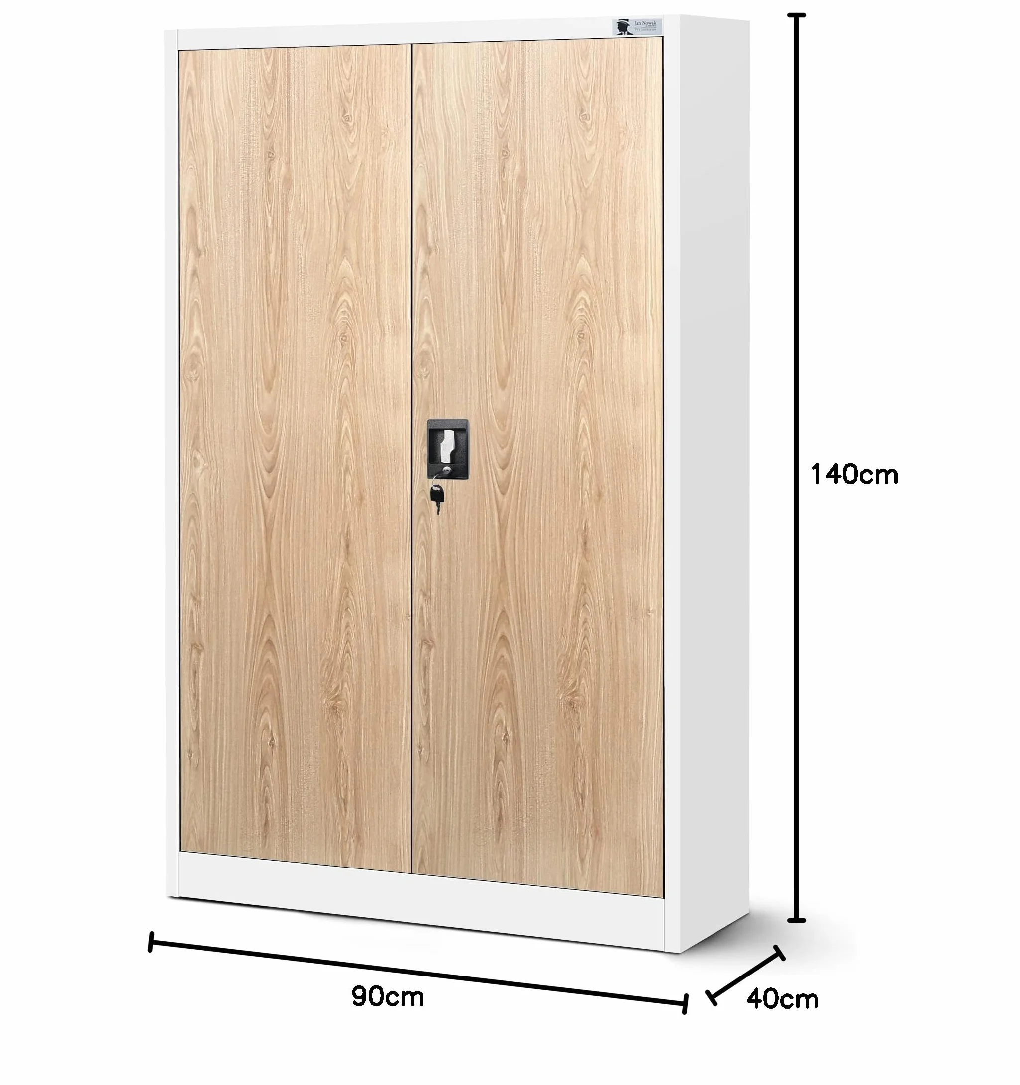 Szafa metalowa biurowa C001K 3 półki 140x90x40 cm biała dąb sonoma
