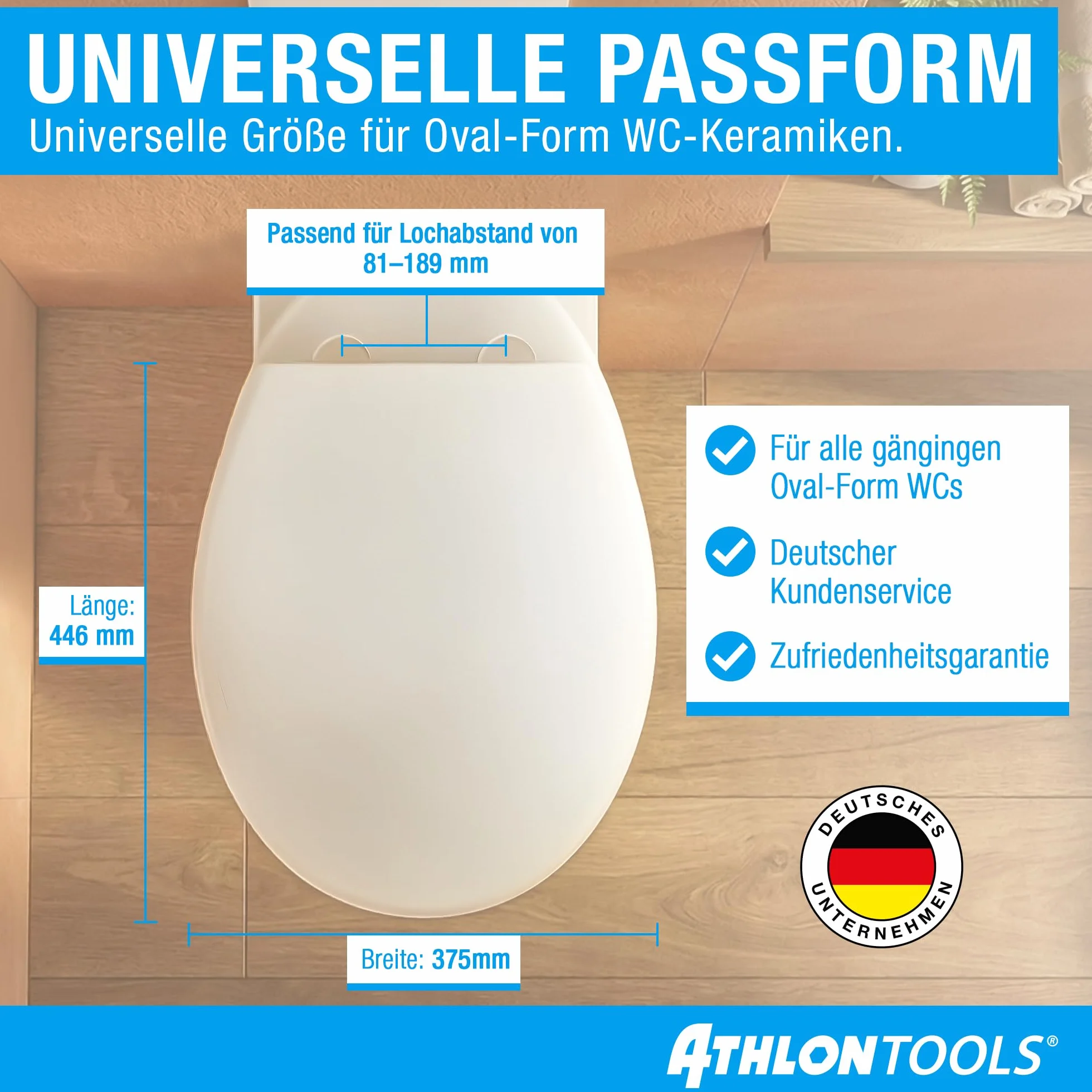 ATHLON TOOLS Deska sedesowa wolnoopadająca w kształcie litery O z duroplastu Soft-Close Quick-Release antybakteryjna odporna na zarysowania i UV
