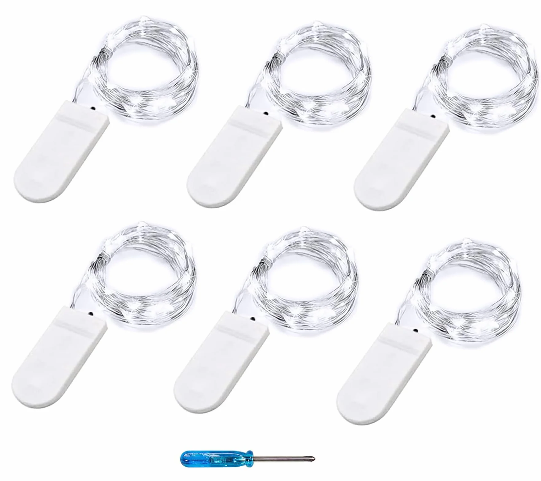 BXROIU Łańcuch świetlny LED na baterie CR2032, 2 m, 20 diod, 6 sztuk zimna biel