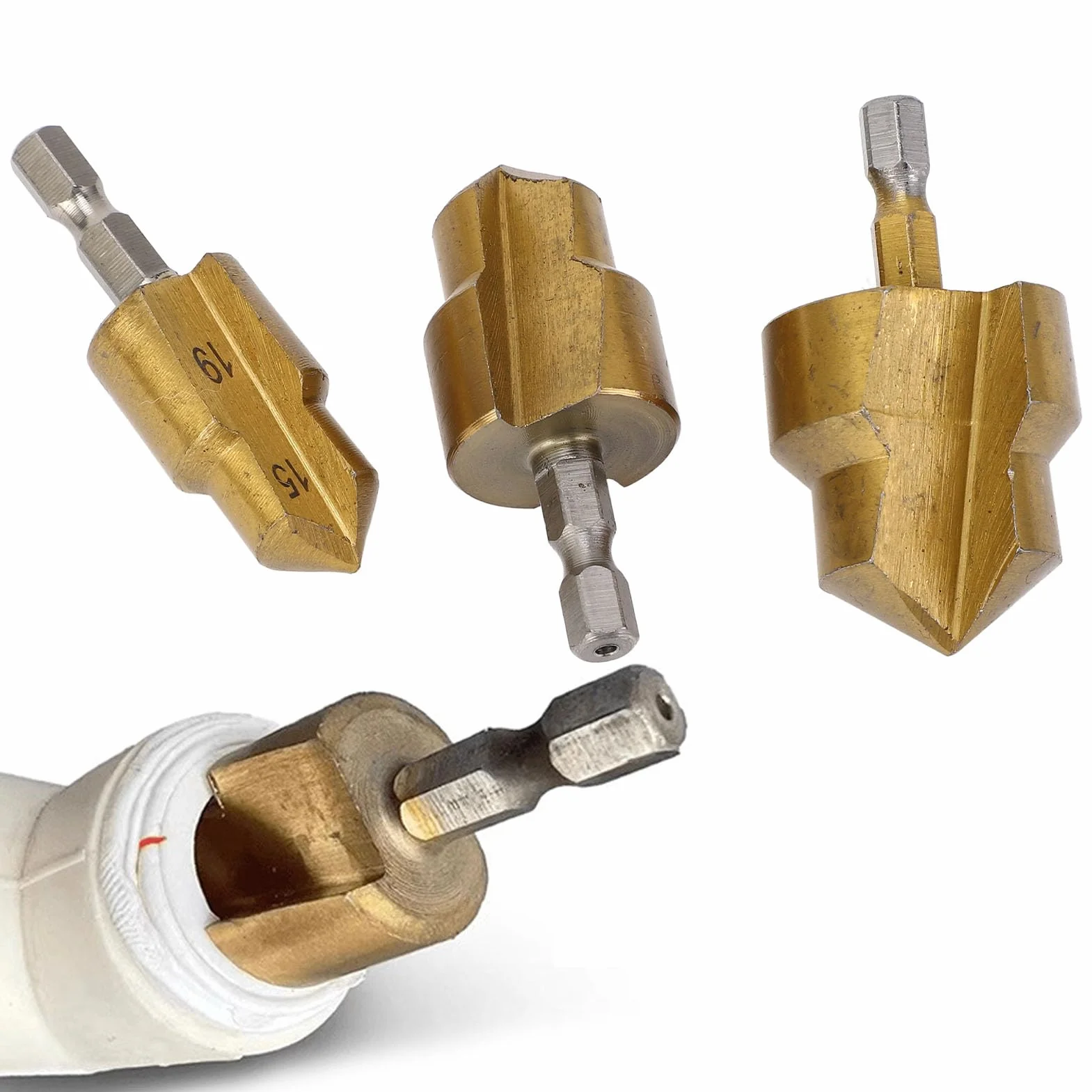 Wiertło Stopniowane Ppr Chwyt Sześciokątny 1/4 Cala Rozprężne do Rur Wodnych 3 szt.