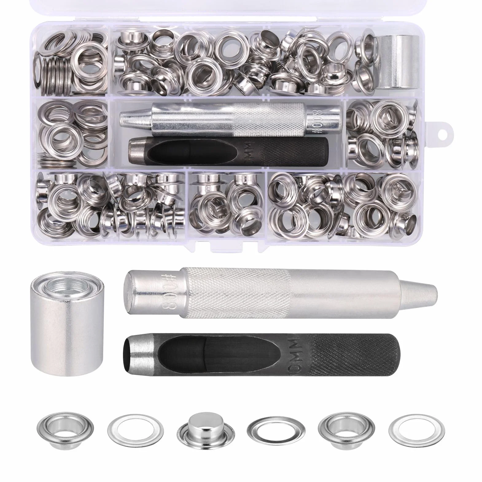 Zocipro 120 pcs Ösen Set 10mm, Grommet Werkzeug kit mit Ösenzange und Ösenwerkzeug für DIY Clothing, Zelt, wasserdichte Plane, Leder, Footwear, Vorhang, Poolabdeckung, Silber