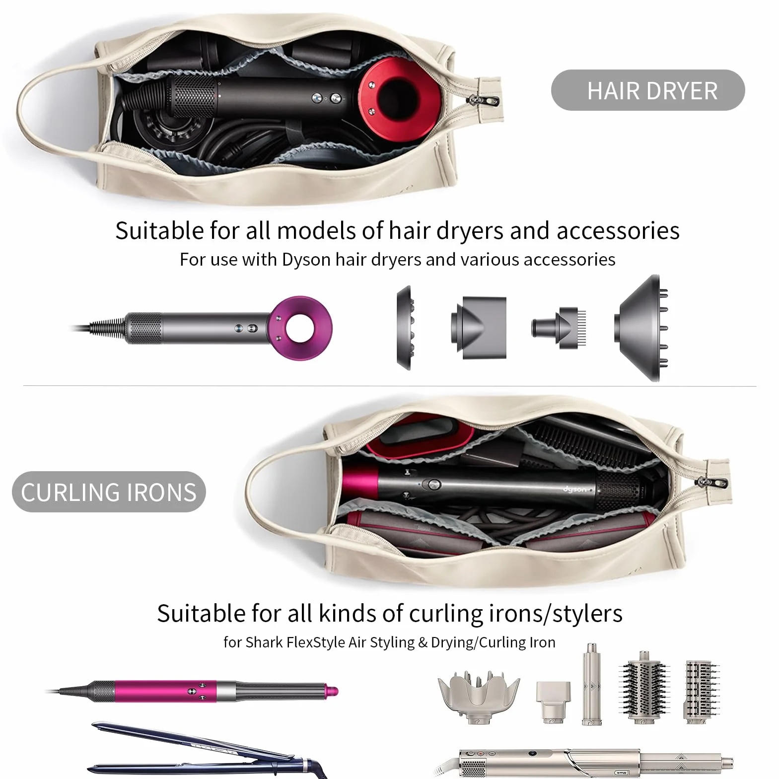Veki Torba Suszarki do Włosów, Wodoodporna Torba Organizer z PU Skóry, Etui Przechowywania Kompatybilne z Dyson Airwrap Styler, Dyson Supersonic, Shark Flexstyle, na Lokówkę i Prostownicę