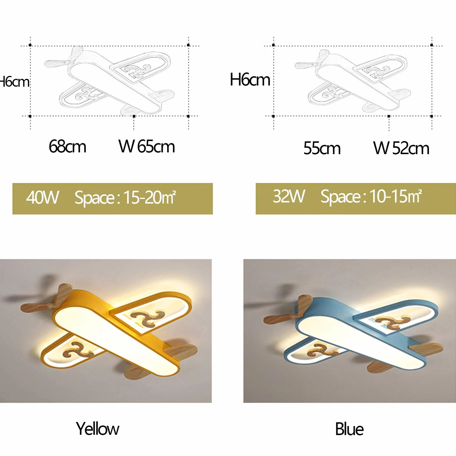 Lampa sufitowa LED do pokoju dziecięcego samolot ściemniana pilot zdalnego sterowania