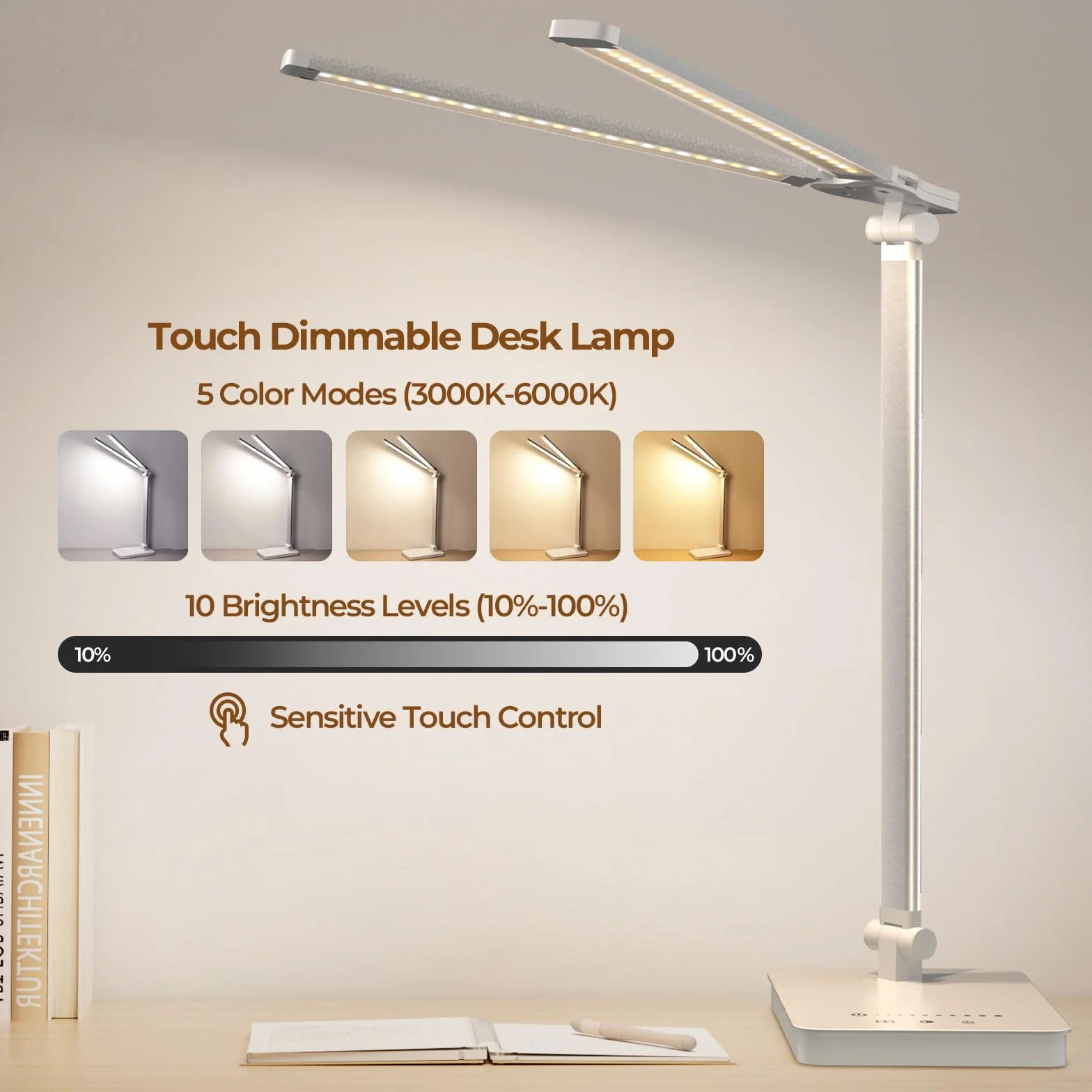 Lampa biurkowa LED 15W ochrona oczu 5 kolorów 10 poziomów jasności timer pamięć