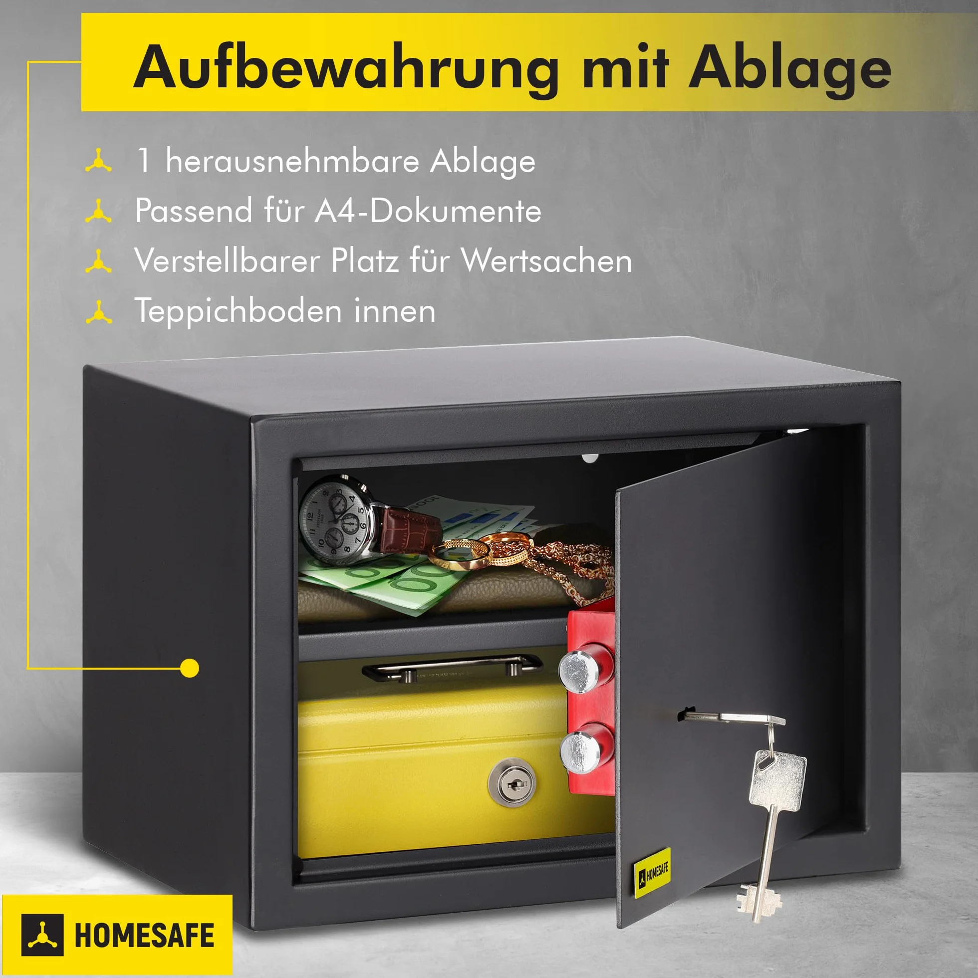 Homesafe HV25K Sejf z zamkiem kluczowym 25x35x25cm Carbon Satynowa Czerń