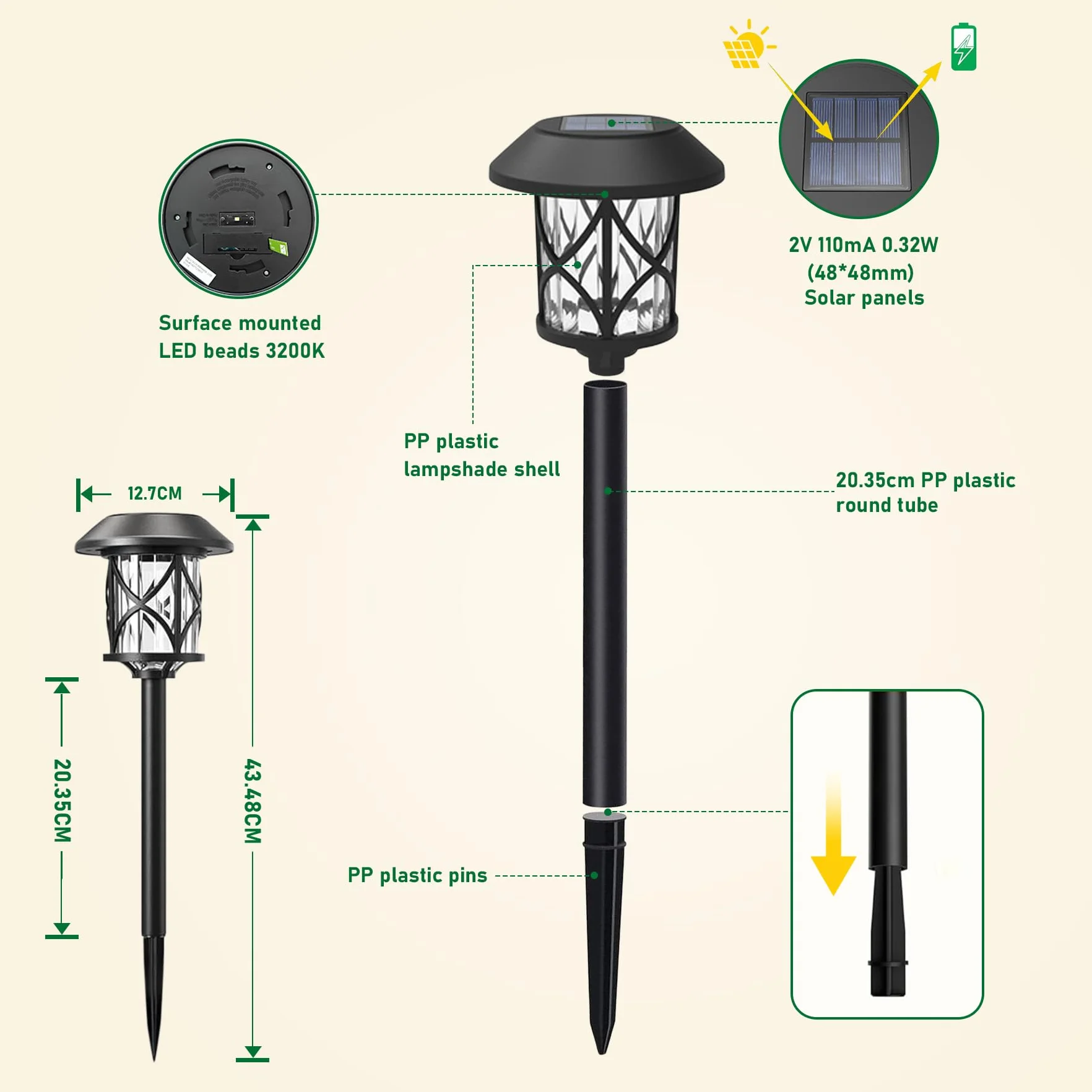 Lampa solarna ogrodowa LED Quntis IP65 wodoodporna zestaw 6 ciepły biały