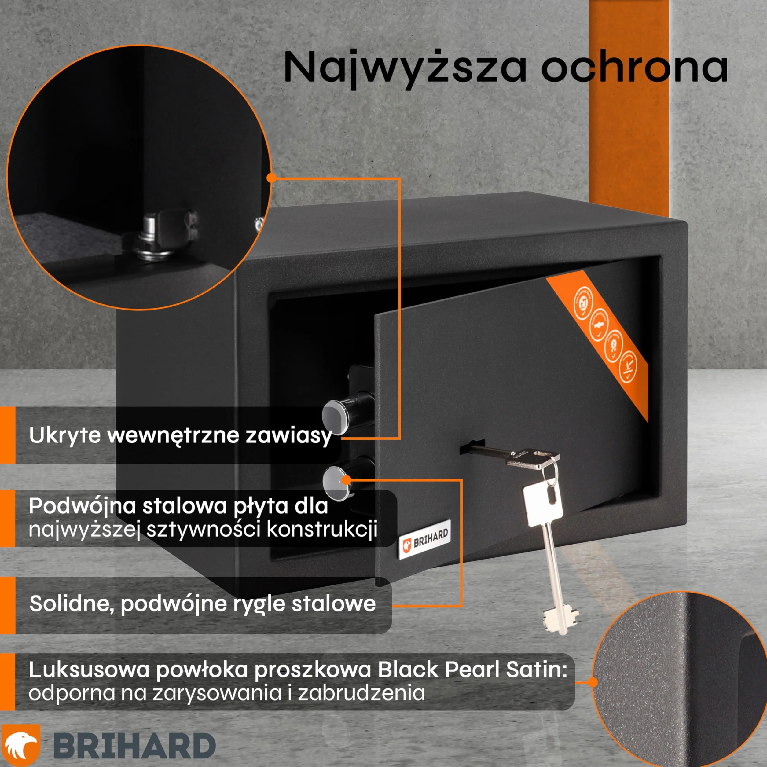 Sejf z Zamkiem Kluczowym 20x31x20cm 11L Meblowy na Biżuterię i Pieniądze Domowy