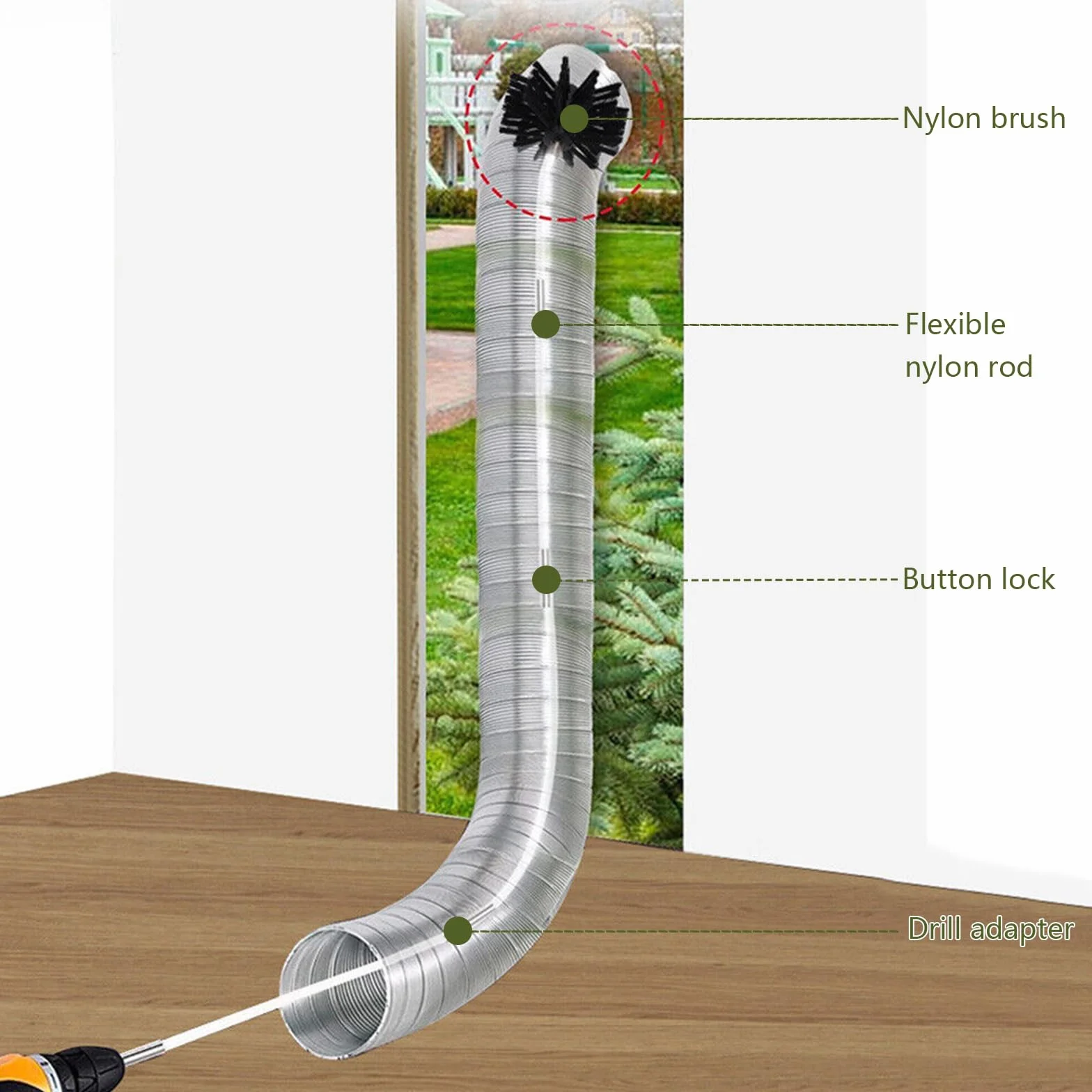 Zestaw szczotek do rur piecowych i kominka, 24 szt., 18 elastycznych prętów 410 mm + 2 głowice + 1 długa szczotka