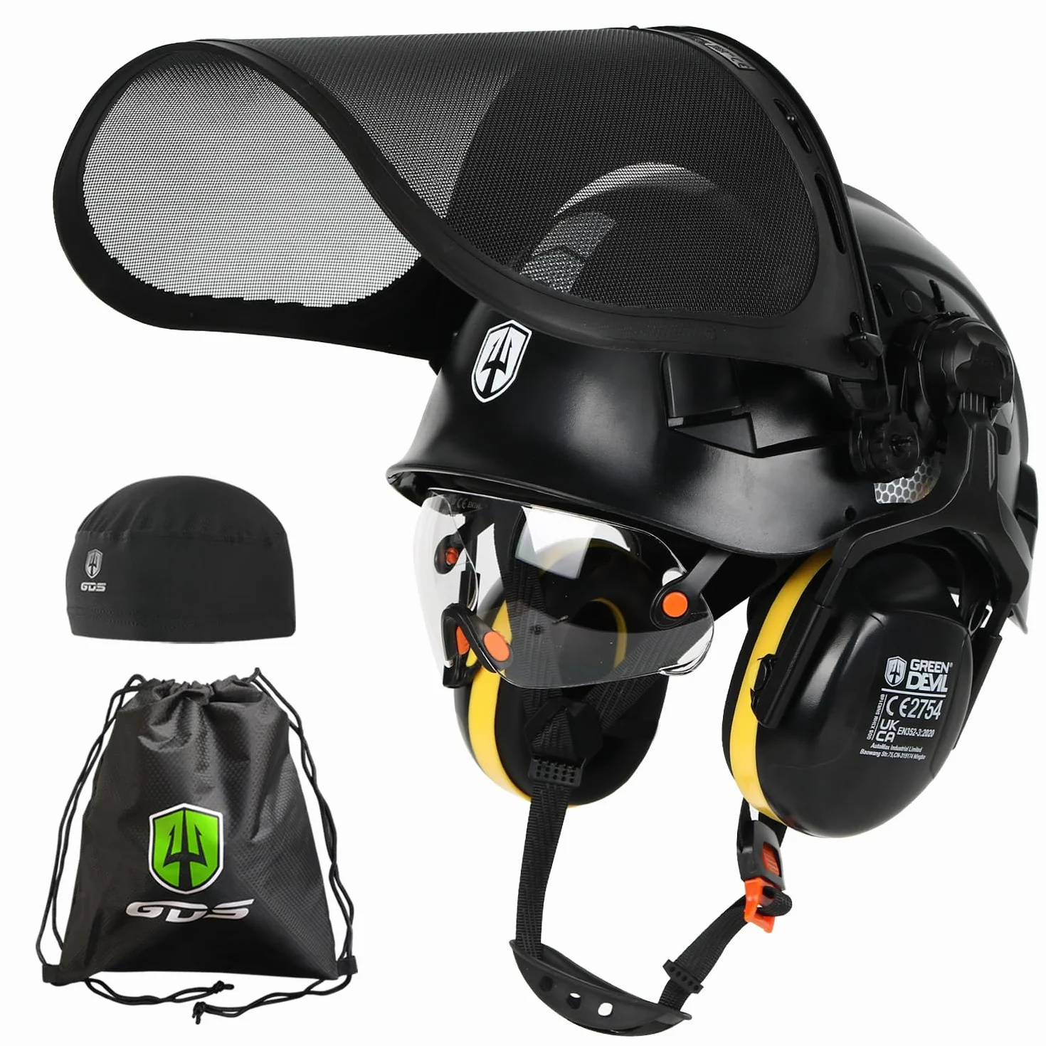 GREEN DEVIL Kask ochronny do piły łańcuchowej EN397 5 w 1 z osłoną twarzy wizjer nauszniki wentylowany