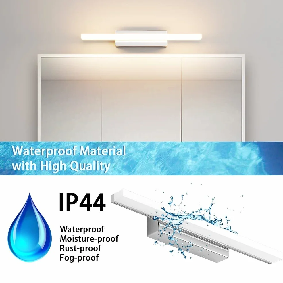 Klighten Łazienkowa lampa LED 9 W 40 cm IP44 kinkiet lustro łazienkowe 600 lumenów 110-240 V 3000 K ciepła biel