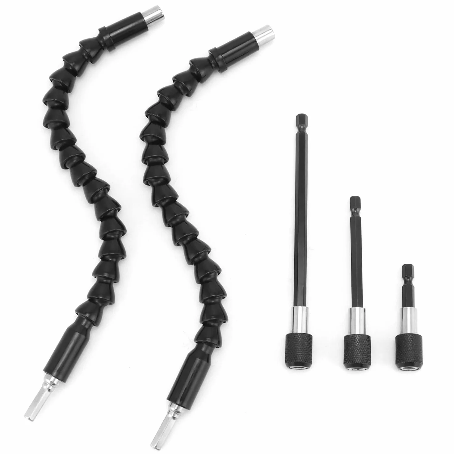QWORK 2 x 1/4" elastyczny pręt przedłużający 30 cm, 3 sztuki, trzpień sześciokątny, uchwyt do bitów wkrętaka 60/100/150 mm