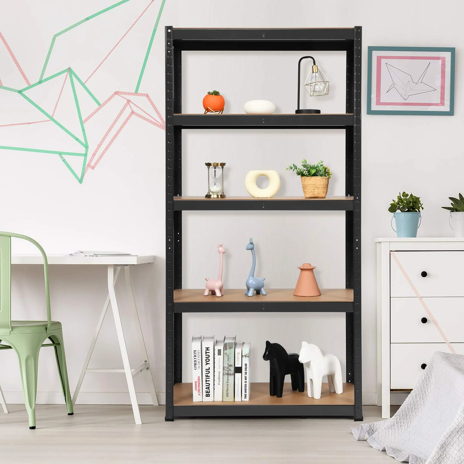 COSTWAY Regał magazynowy do dużych obciążeń, regał wtykowy, 5 poziomów, regał metalowy, regał warsztatowy, regał garażowy, piwnica, 180 x 90 x 40 cm (czarny)