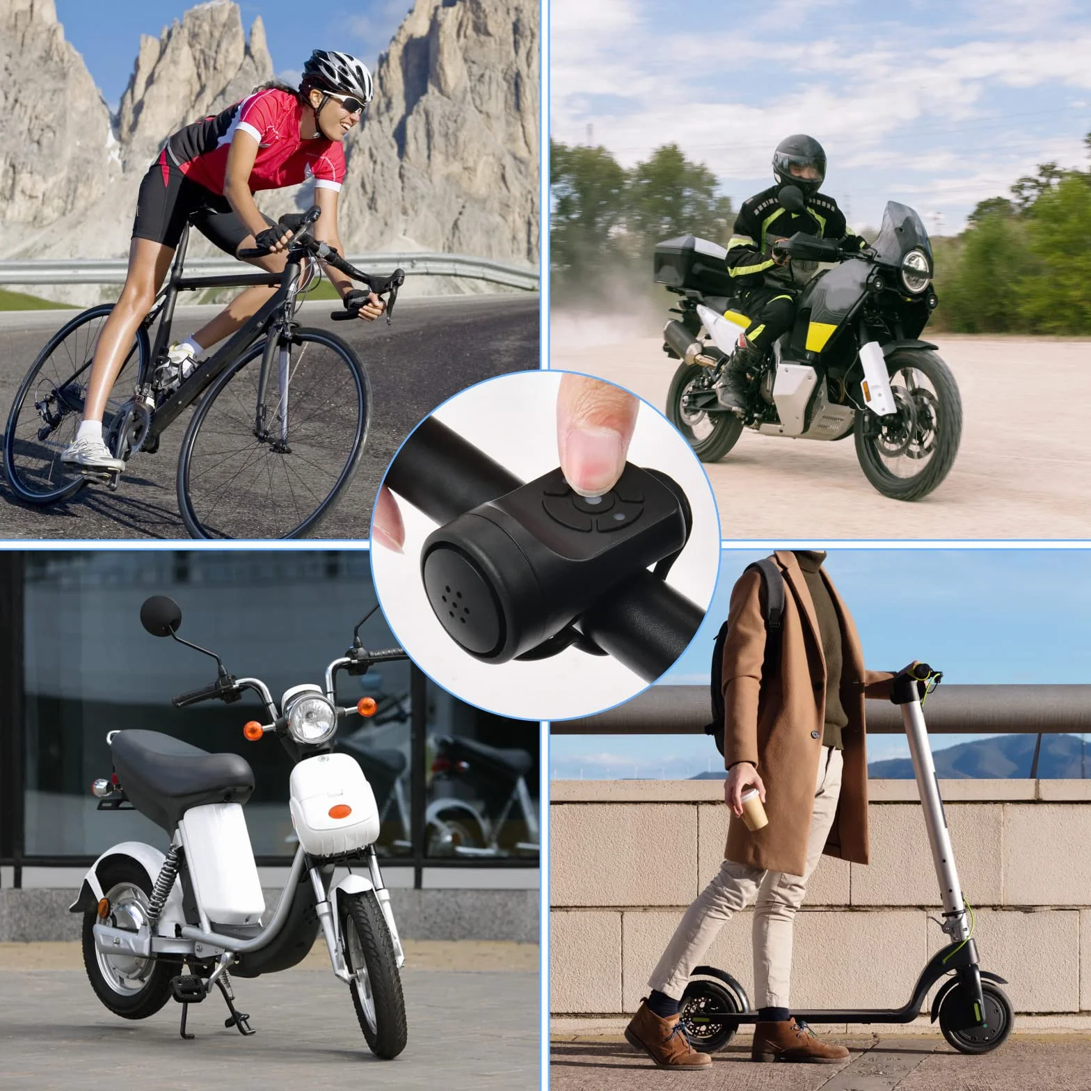 Flintronic Elektryczny dzwonek rowerowy, elektroniczny alarm klaksonowy, dzwonek rowerowy 120 dB, wodoodporny IPX4, przenośny klakson rowerowy USB do ładowania, z alarmem, 4 tryby dzwonka, czarny
