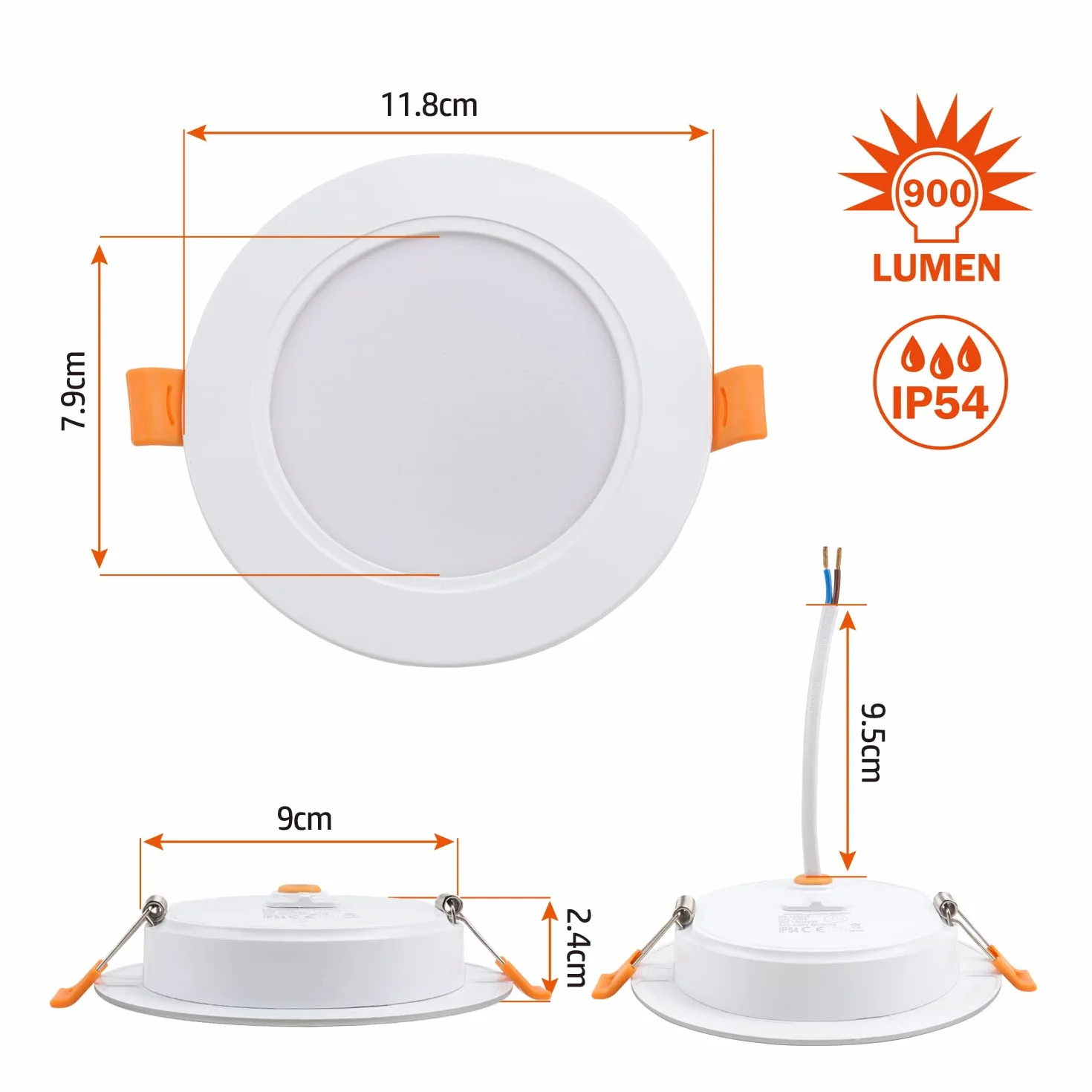 DA LIGHT Wbudowane reflektory LED 230V 9W zestaw 6 sztuk oświetlenie sufitowe IP54 3000/4000/6000K biały