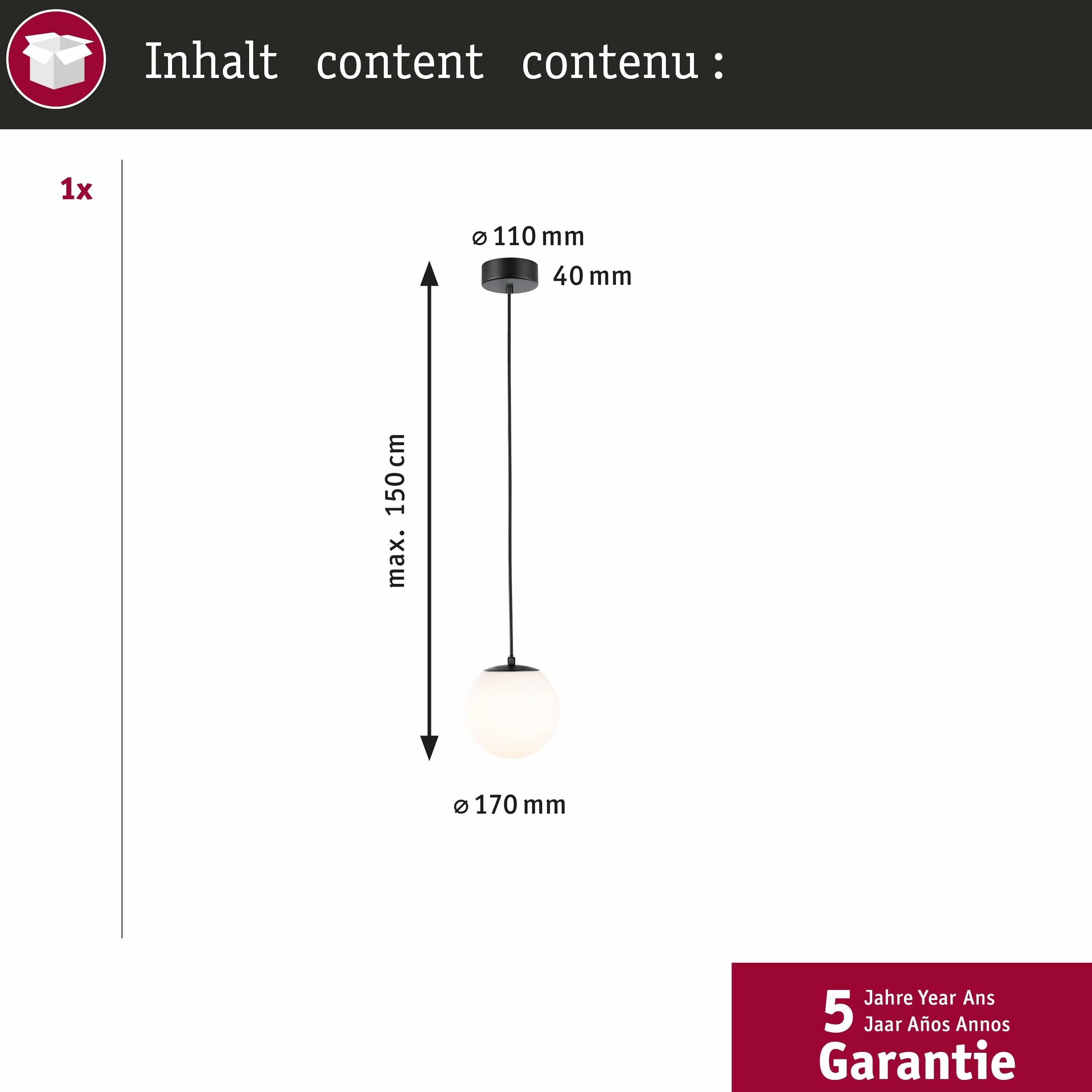 Paulmann 71073 LED lampa wisząca Selection Bathroom Gove IP44 9W czarny matowy