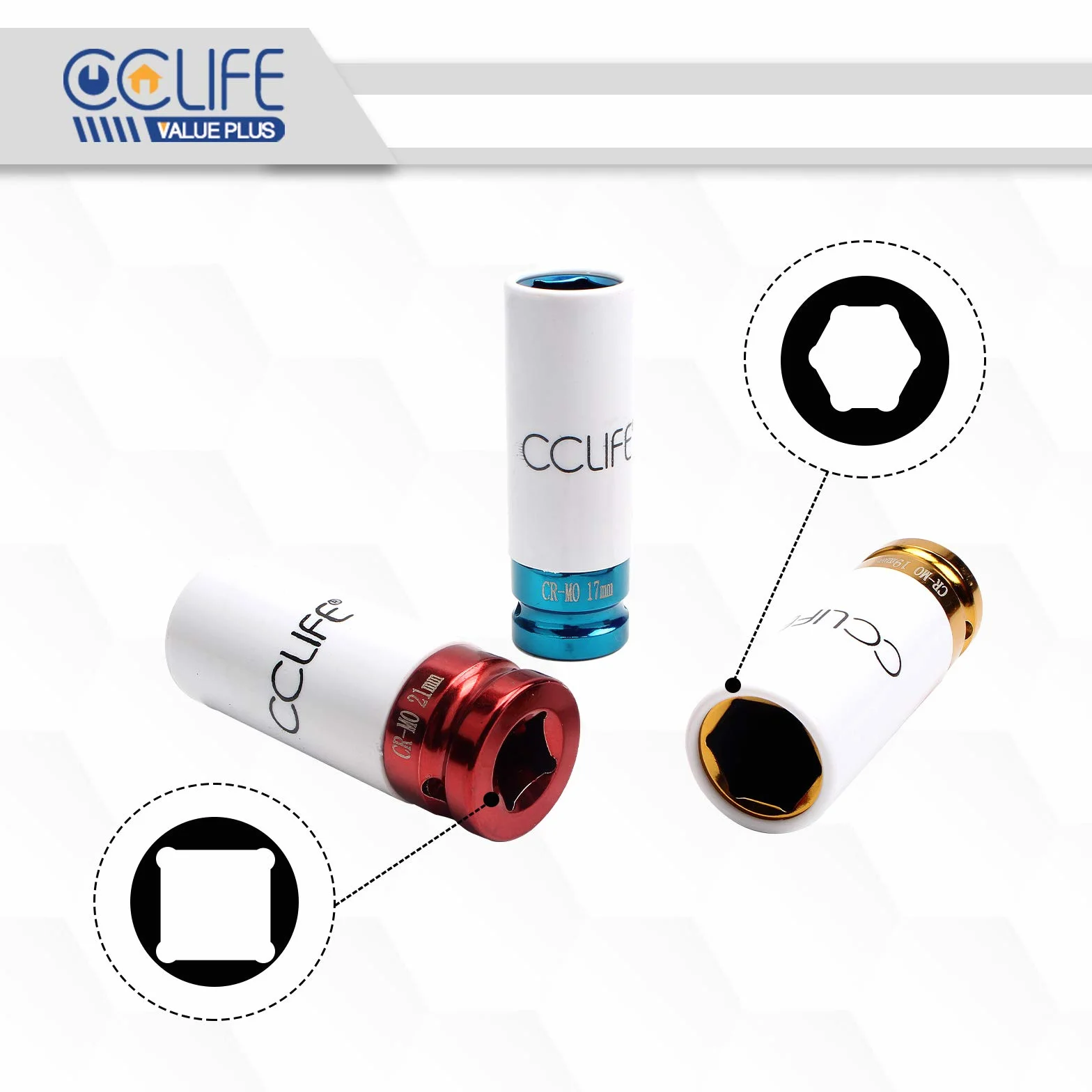 CCLIFE Nasadki udarowe 1/2" Zestaw kluczy nasadowych 17-19-21mm 3szt