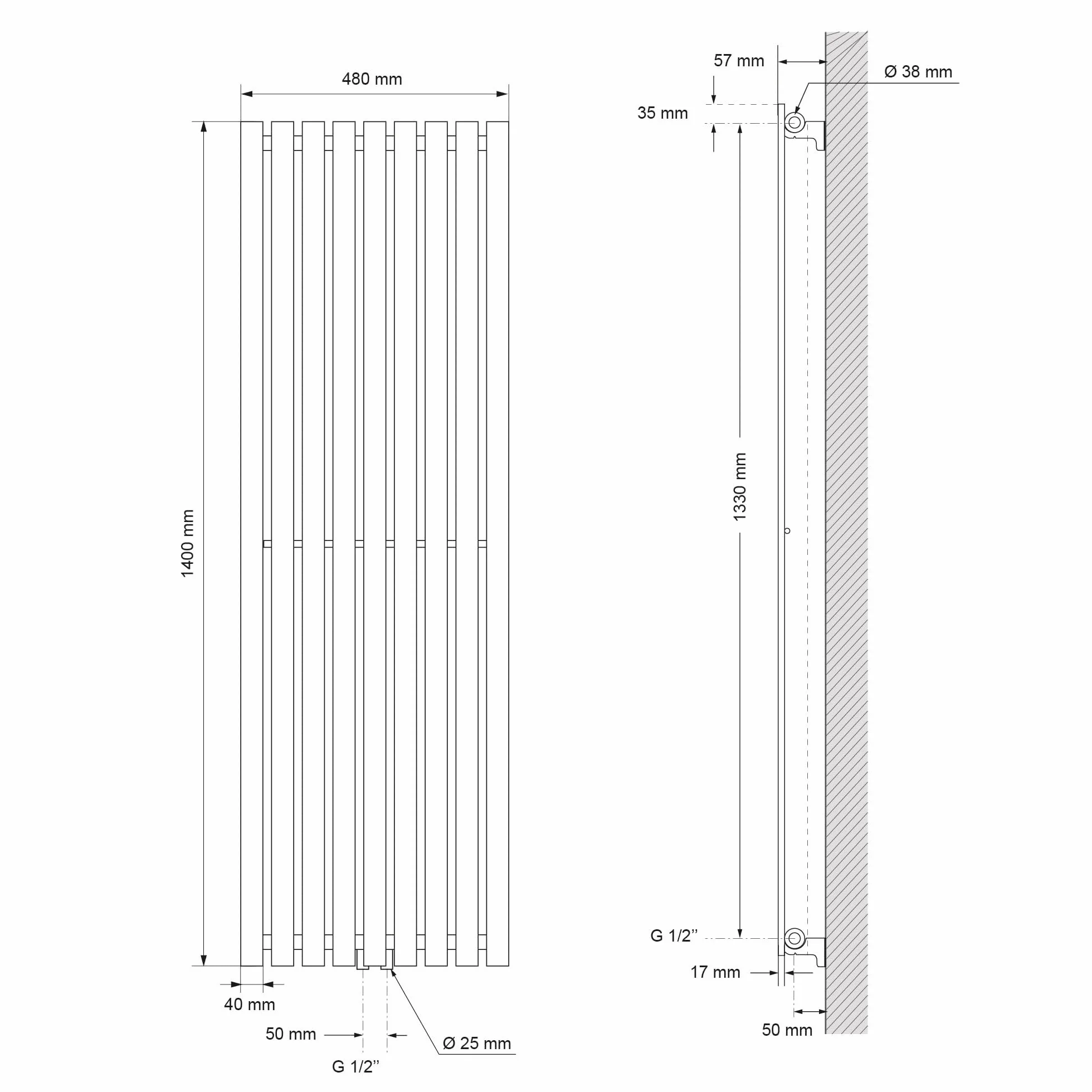 LuxeBath grzejnik dekoracyjny Stella 1400 x 480 mm antracytowy podlaczenie srodkowe